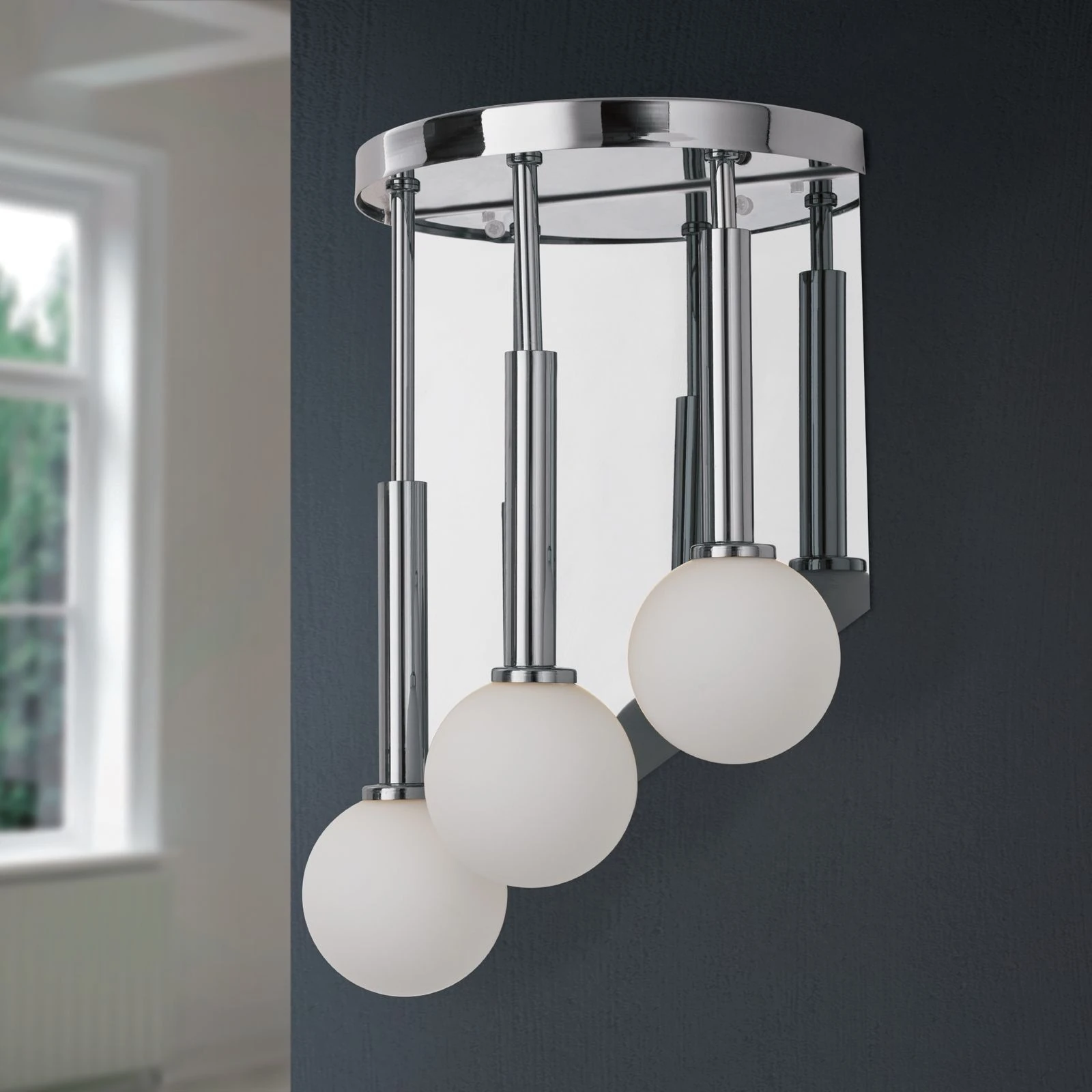 Zidna lampa SPIRALLUSTER, hromirana, leva verzija, opalna stakla - 3