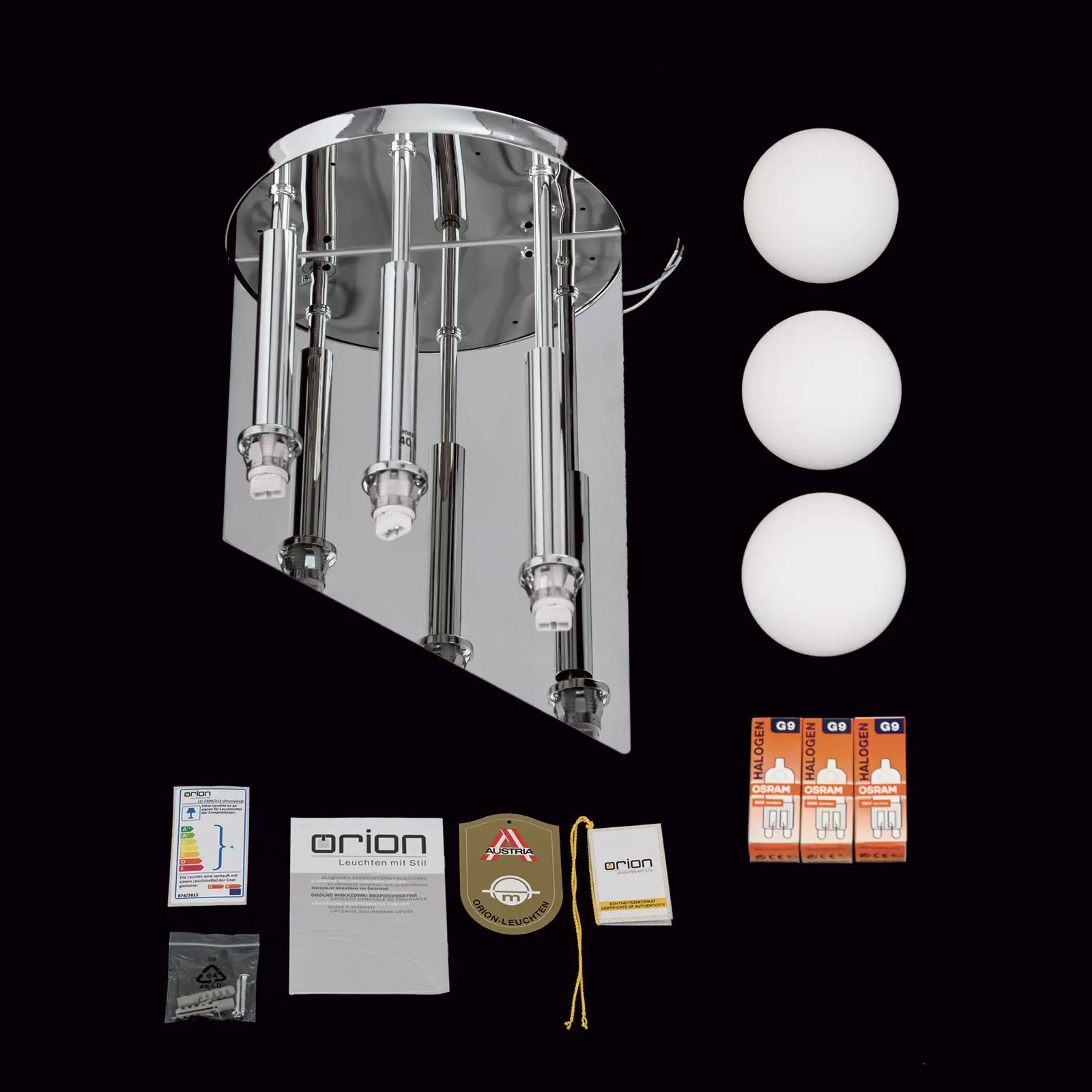 Zidna lampa SPIRALLUSTER, hromirani premaz, desna verzija sa opalnim staklima - 8