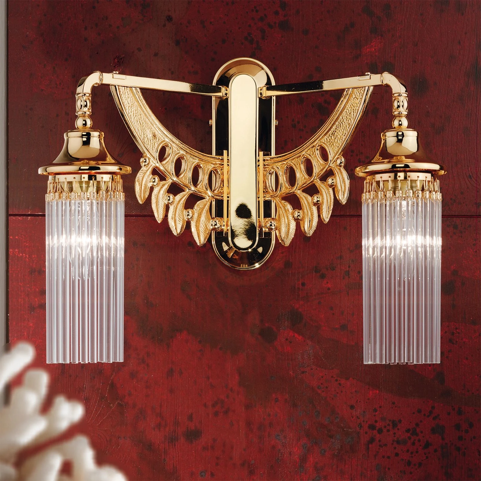 Zidna lampa ADELE, 2 izvora svetla, 24-karatno pozlaćena, sa štapićima od kristalnog stakla