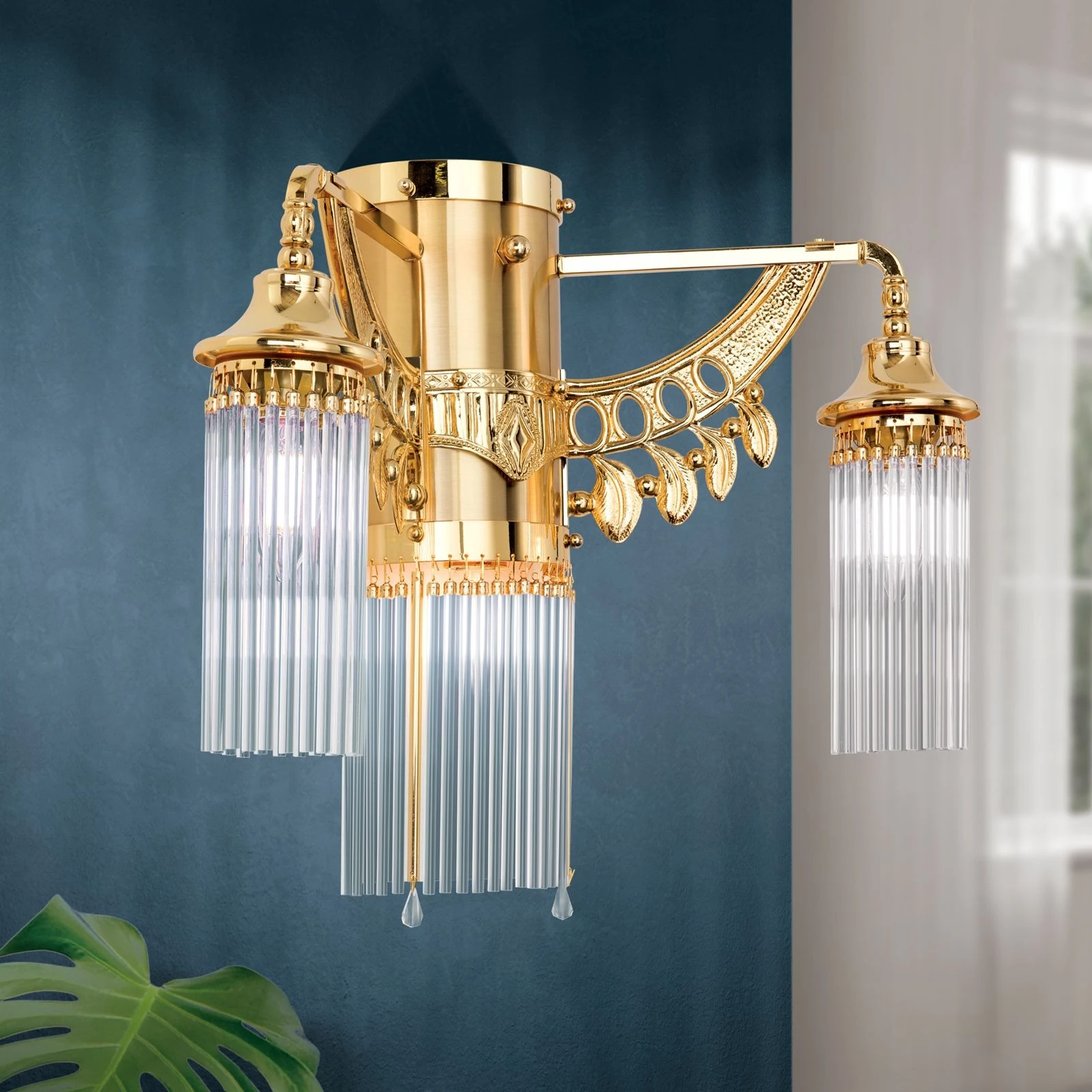 Zidna lampa ADELE, 3 izvora svetla, 24-karatno pozlaćena, sa štapićima od kristalnog stakla - 2