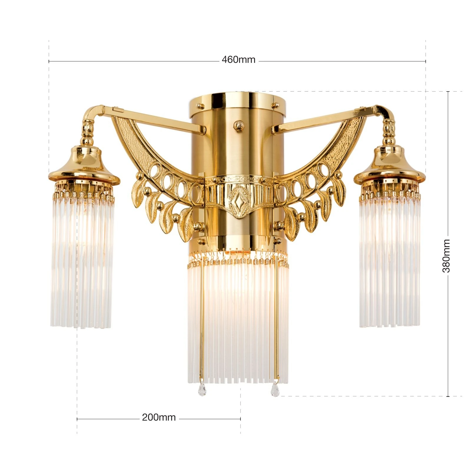 Zidna lampa ADELE, 3 izvora svetla, 24-karatno pozlaćena, sa štapićima od kristalnog stakla - 7