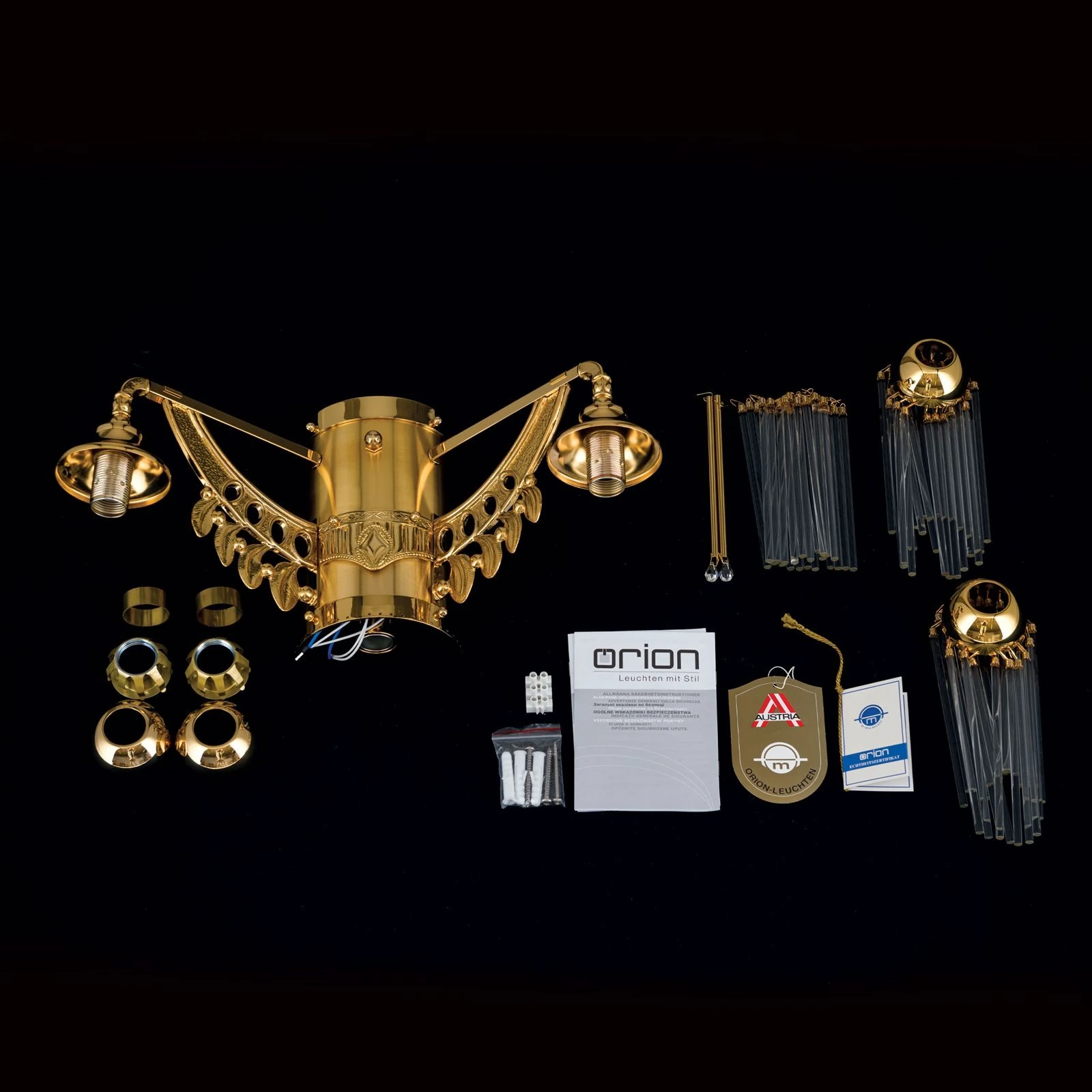 Zidna lampa ADELE, 3 izvora svetla, 24-karatno pozlaćena, sa štapićima od kristalnog stakla - 8