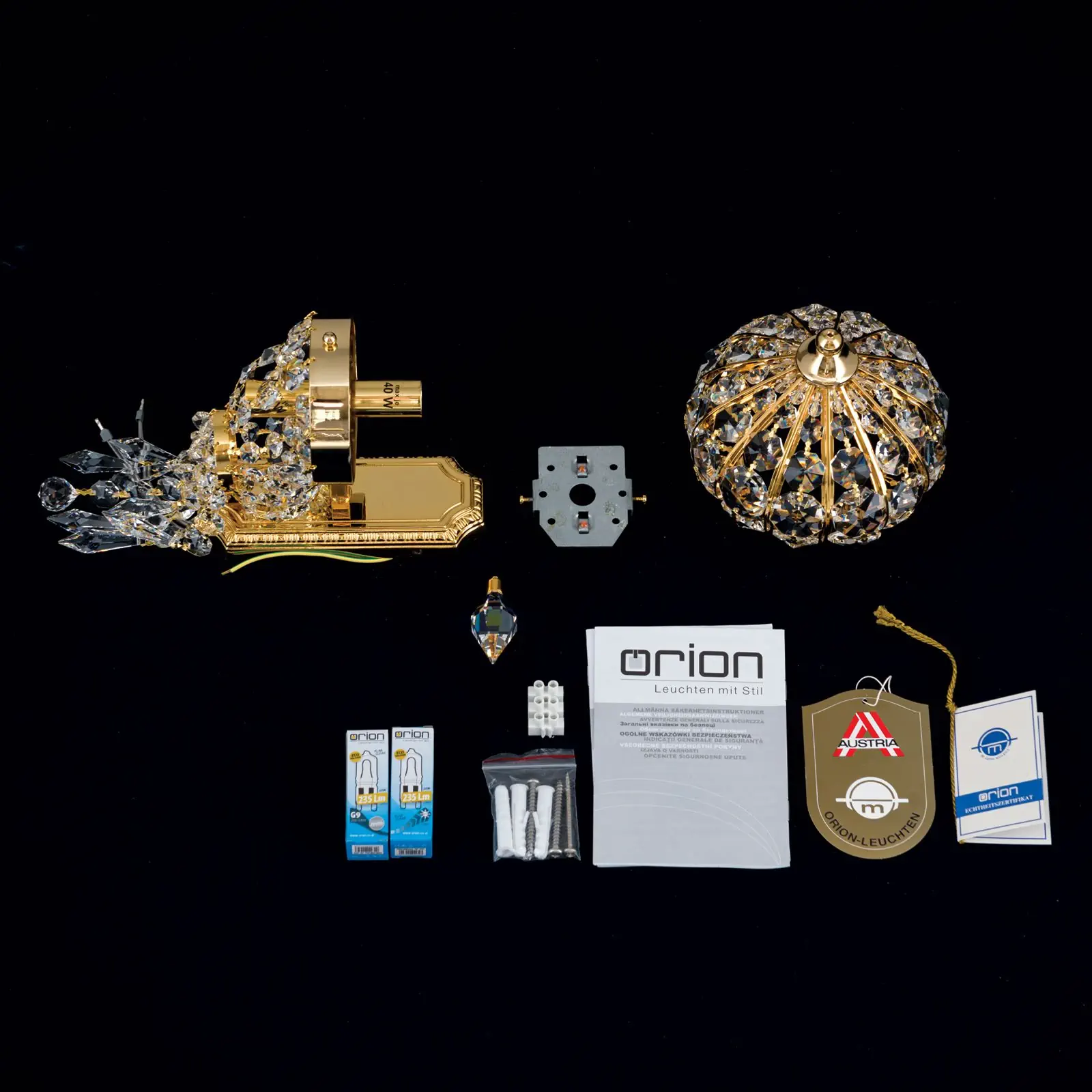 Kristalna zidna lampa ORIENTAL, 1 izvor svetla, zlato - 8