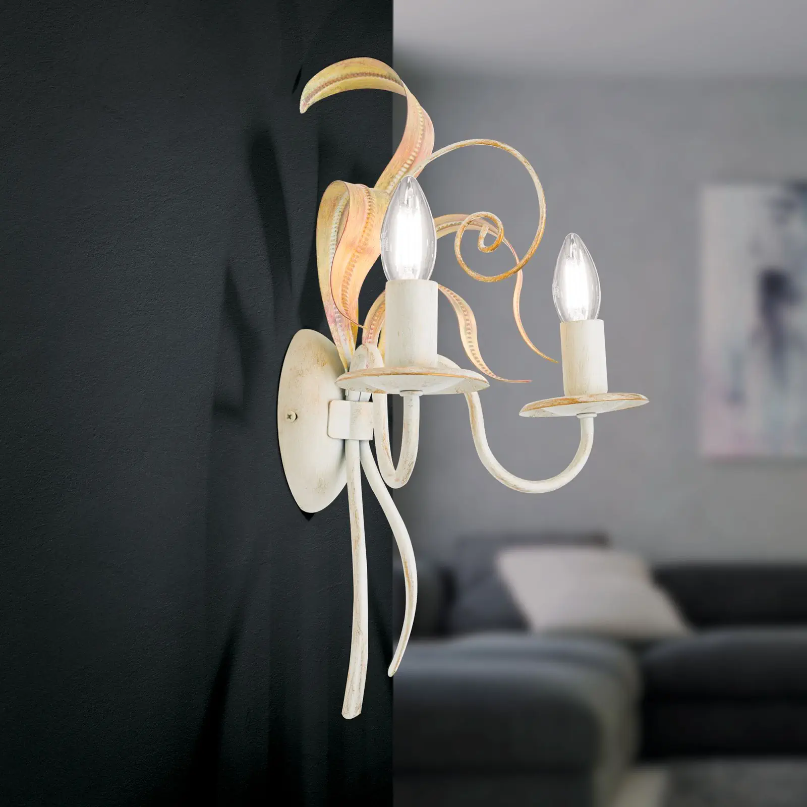 Zidna lampa TUNA, sa dva izvora svetla, slonovača - 2