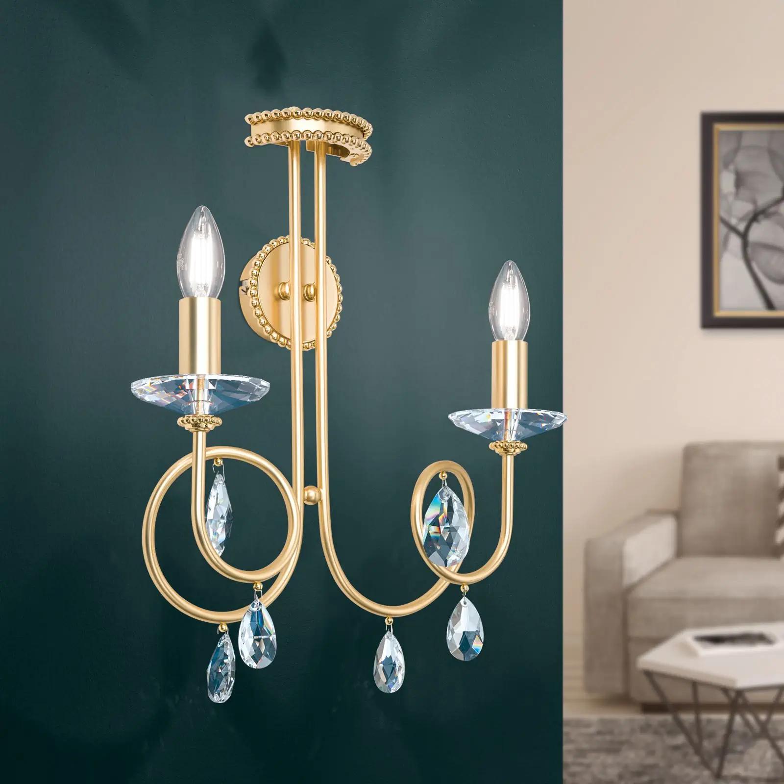 Zidna lampa GIADA, sa dva izvora svetla, pozlaćena mat - 2