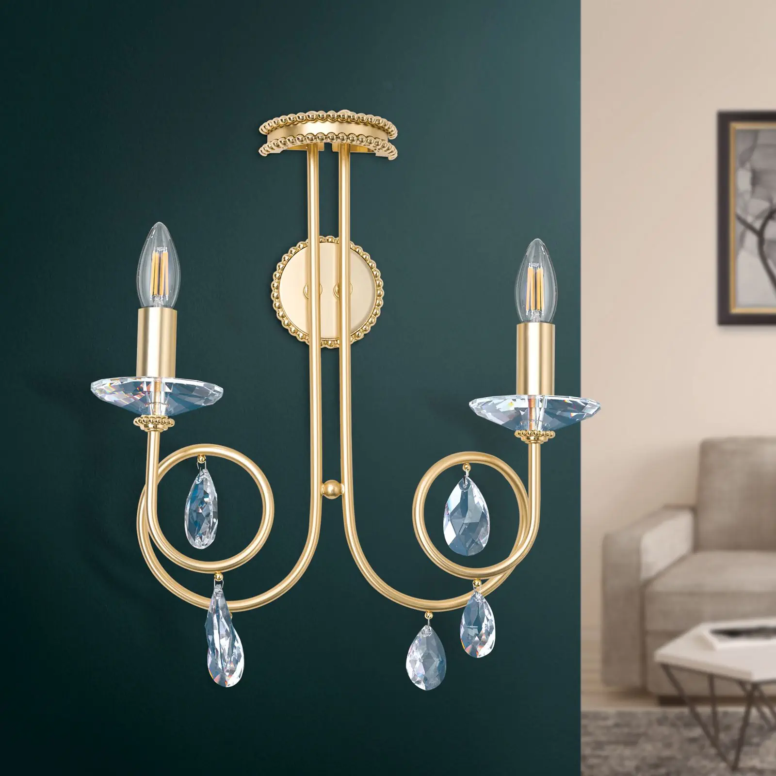 Zidna lampa GIADA, sa dva izvora svetla, pozlaćena mat - 3