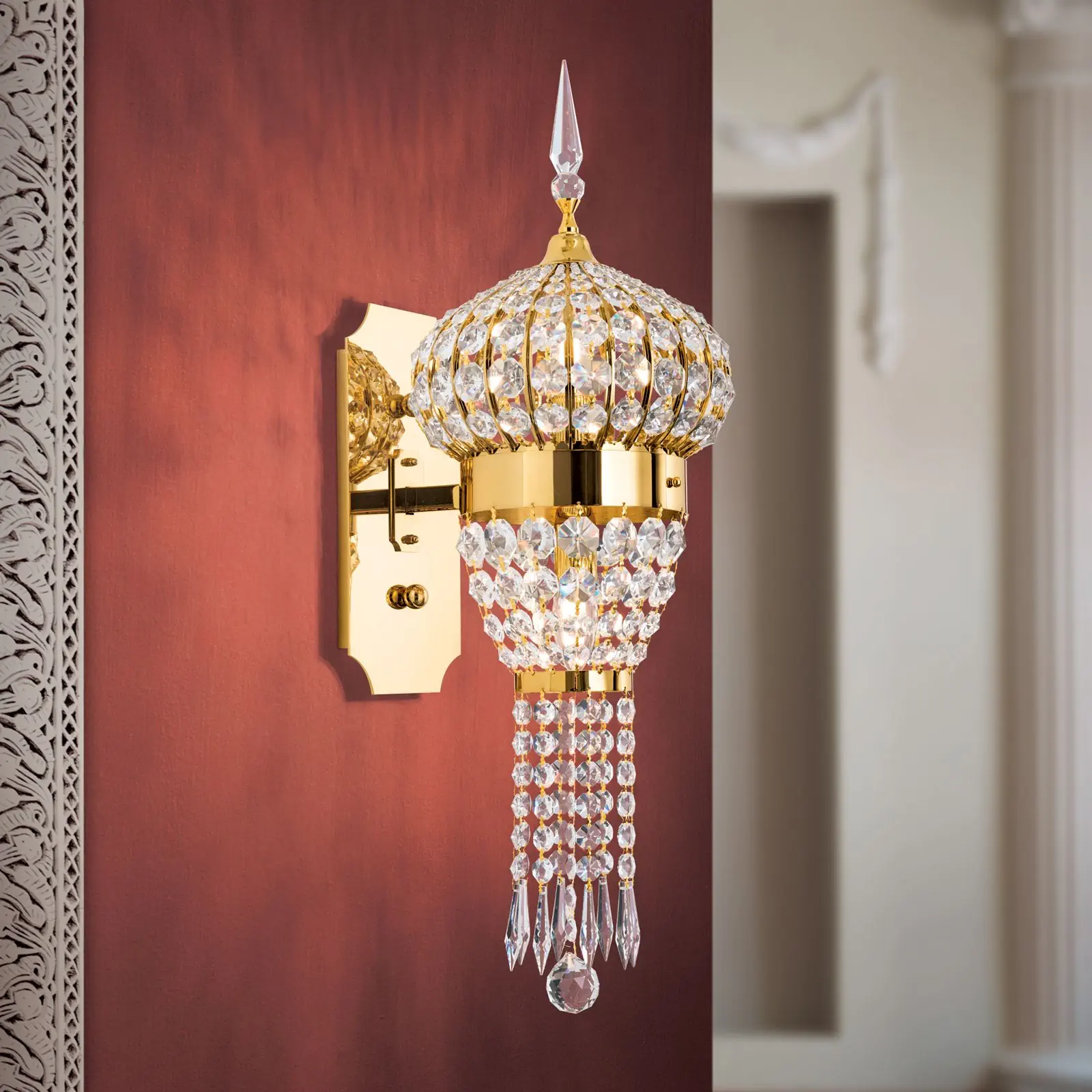 Kristalna zidna lampa ORIENTAL, 2 izvora svetla, zlato - 1