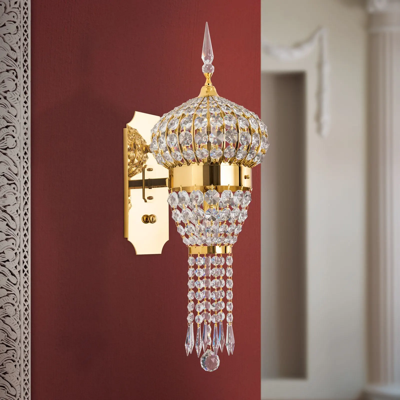 Kristalna zidna lampa ORIENTAL, 2 izvora svetla, zlato - 3