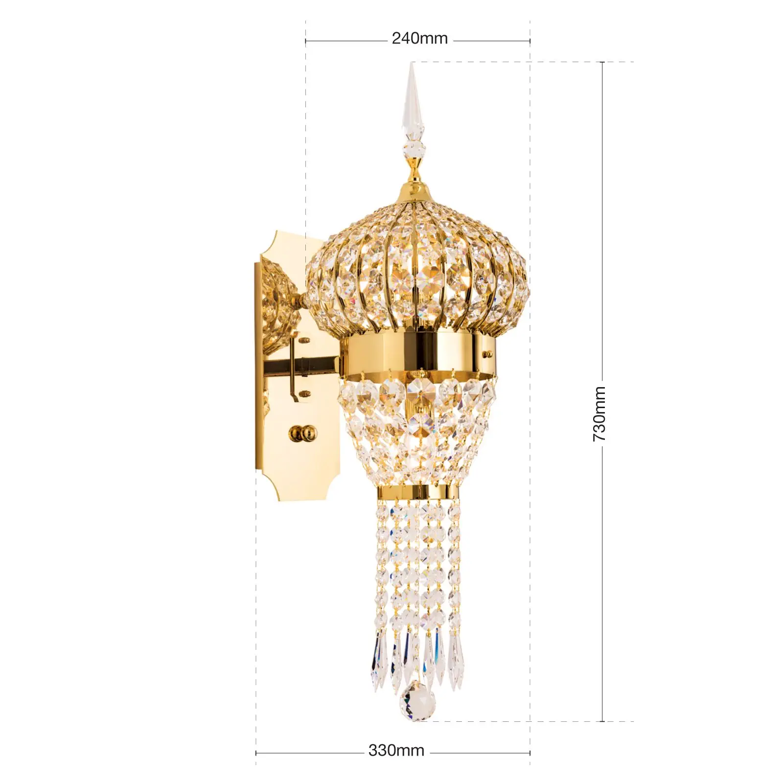 Kristalna zidna lampa ORIENTAL, 2 izvora svetla, zlato - 7