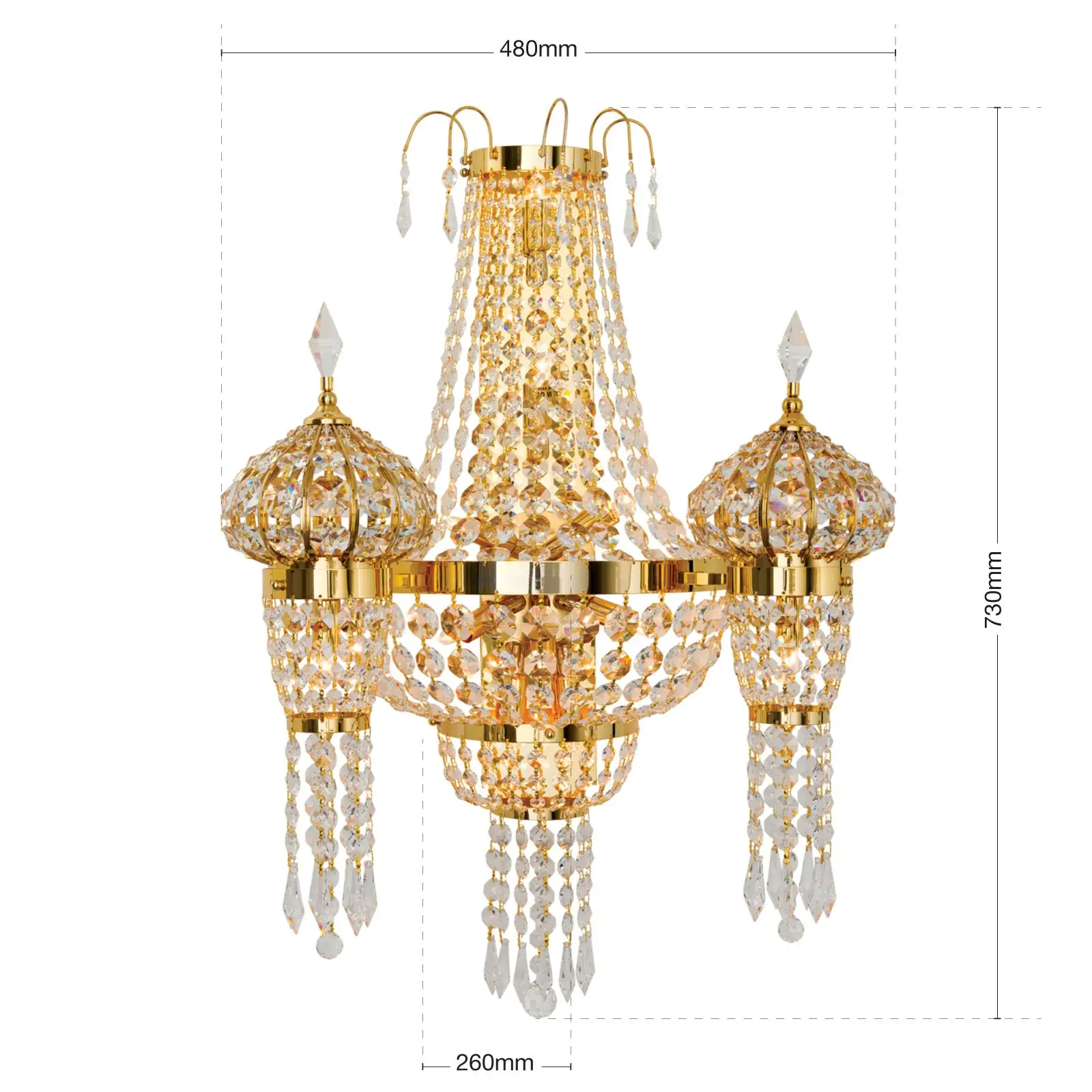 Kristalna zidna lampa ORIENTAL, 13 izvora svetla, zlato - 7