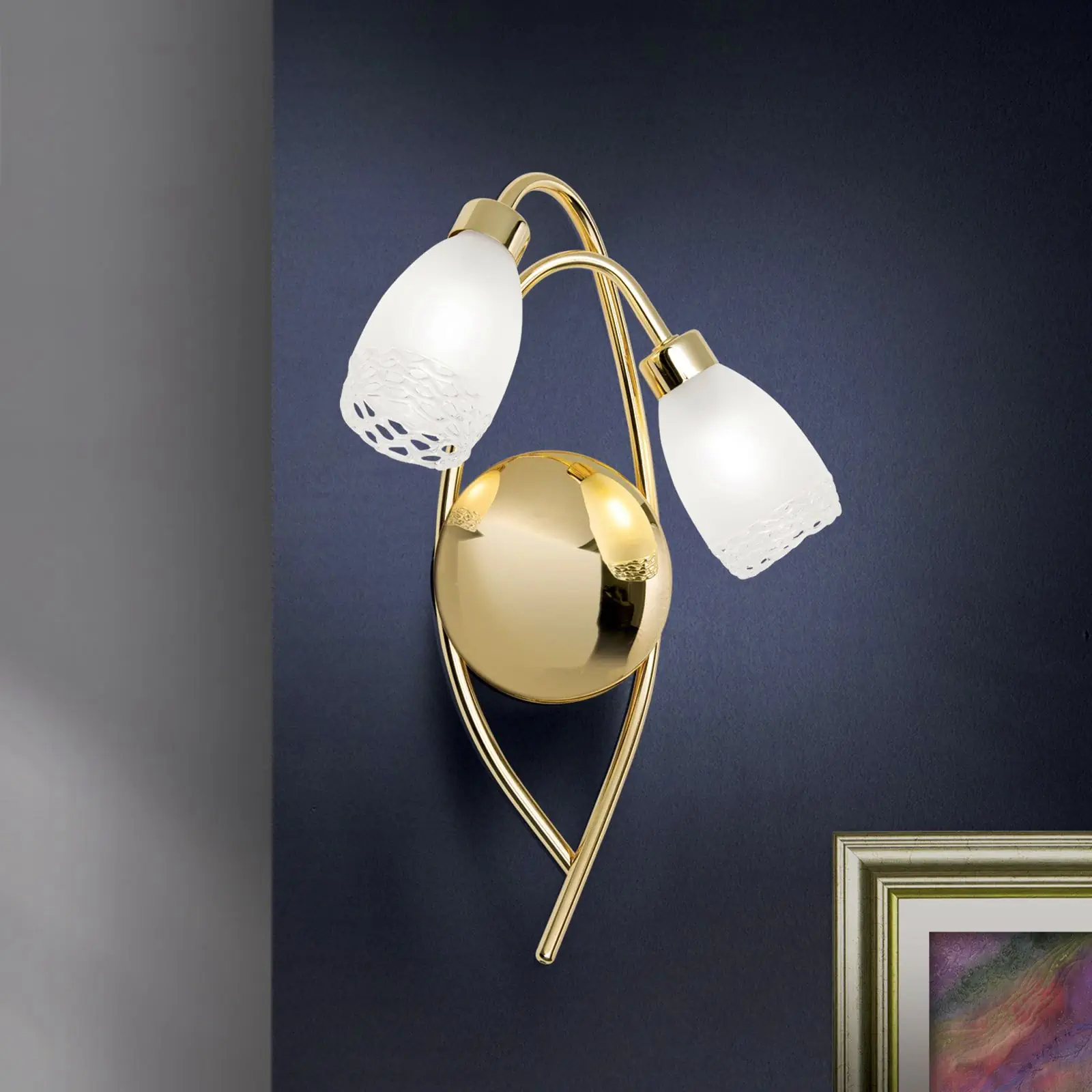 Zidna lampa CARLA, sa dva izvora svetla, sjajni mesing - 1