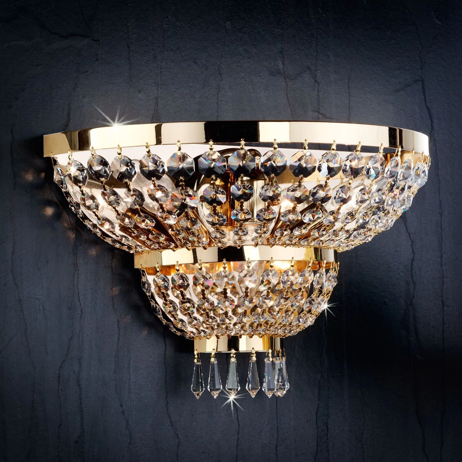 Zidna lampa SHERATON, 3 izvora svetla, 24-karatno pozlaćena - 1