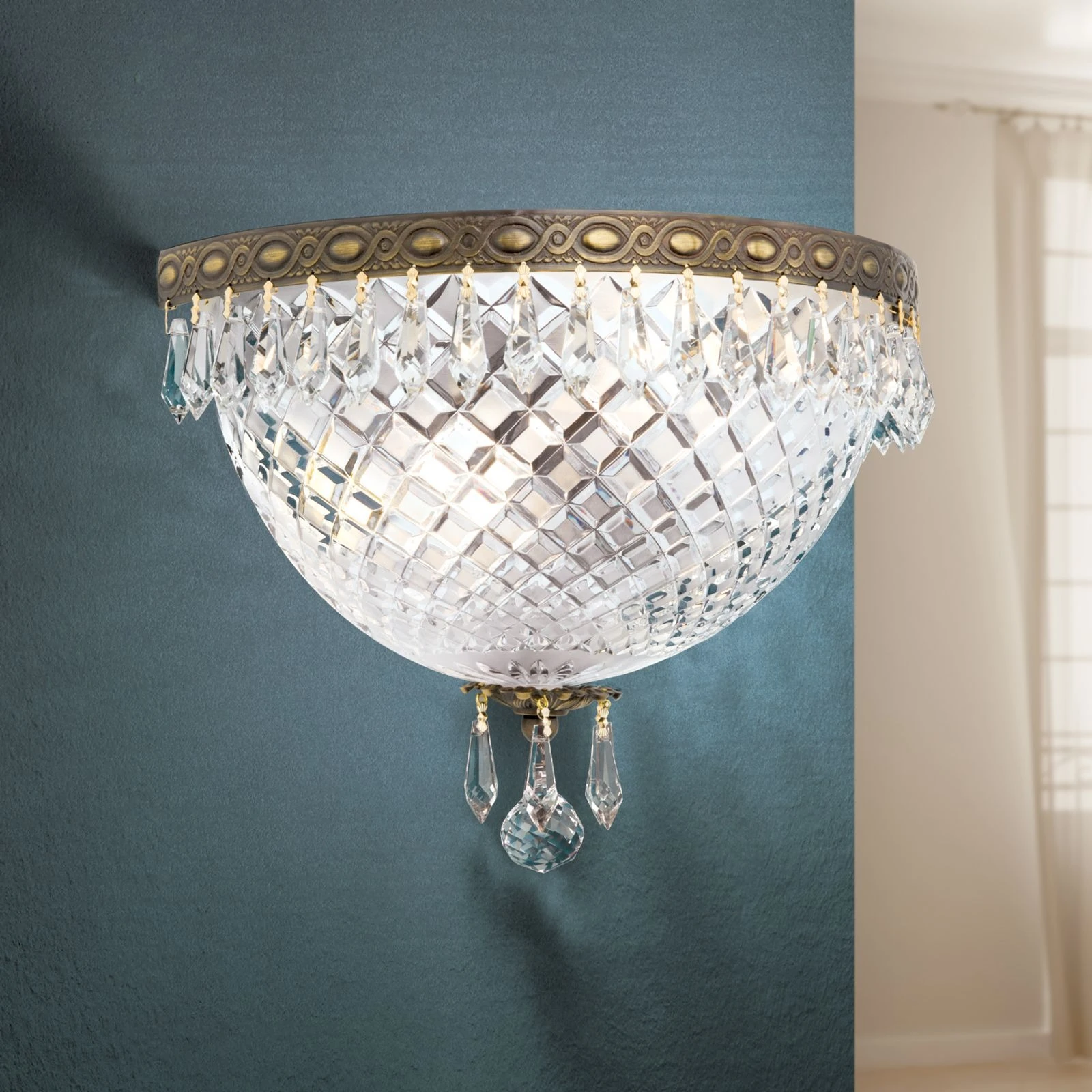 Zidna lampa EMPIRE CRYSTAL, sa dva izvora svetla, tamni antik mesing