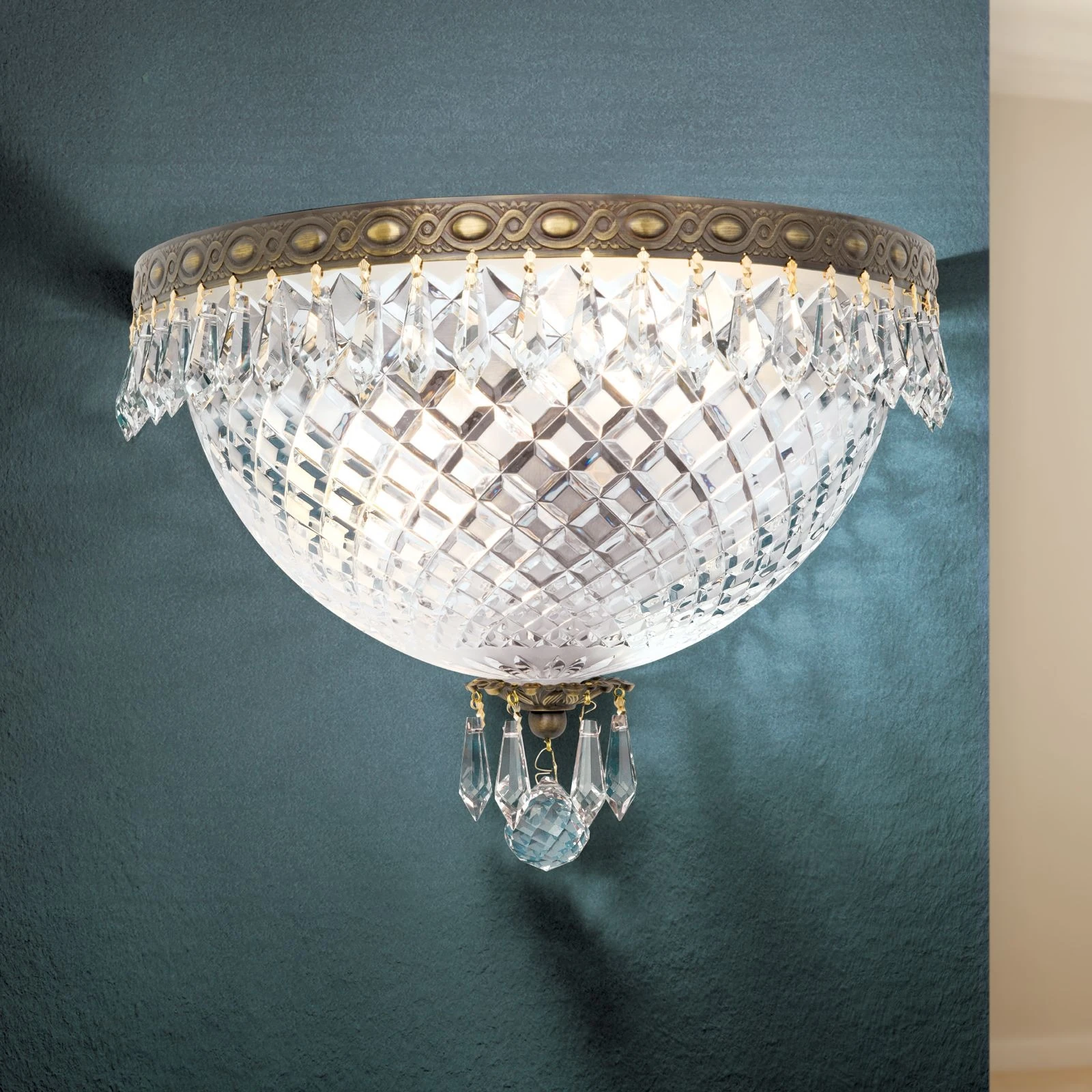 Zidna lampa EMPIRE CRYSTAL, sa dva izvora svetla, tamni antik mesing - 2