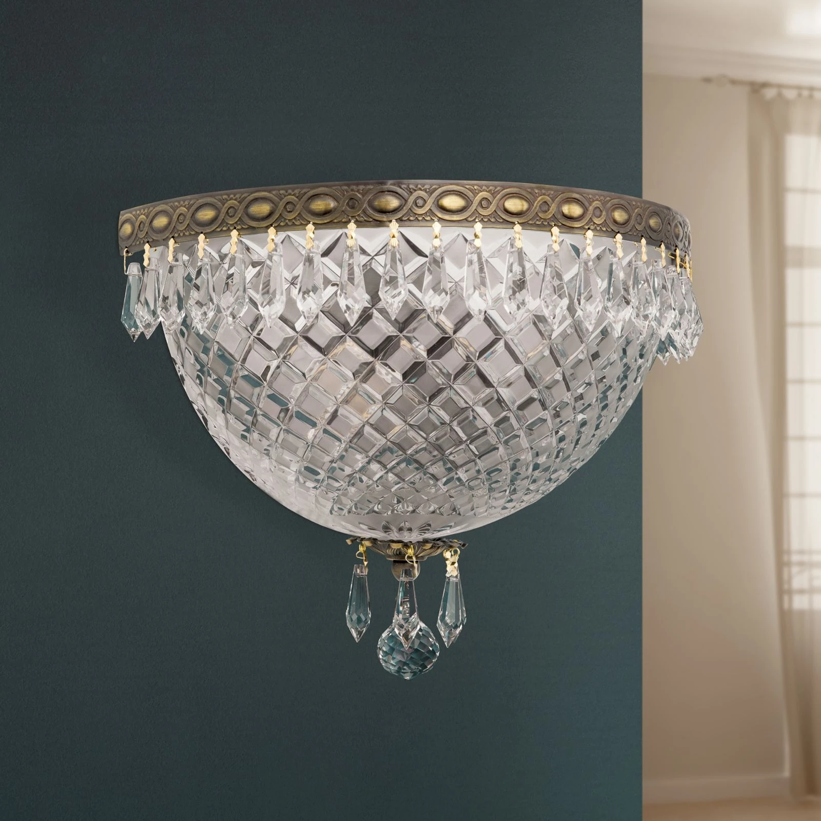 Zidna lampa EMPIRE CRYSTAL, sa dva izvora svetla, tamni antik mesing - 3