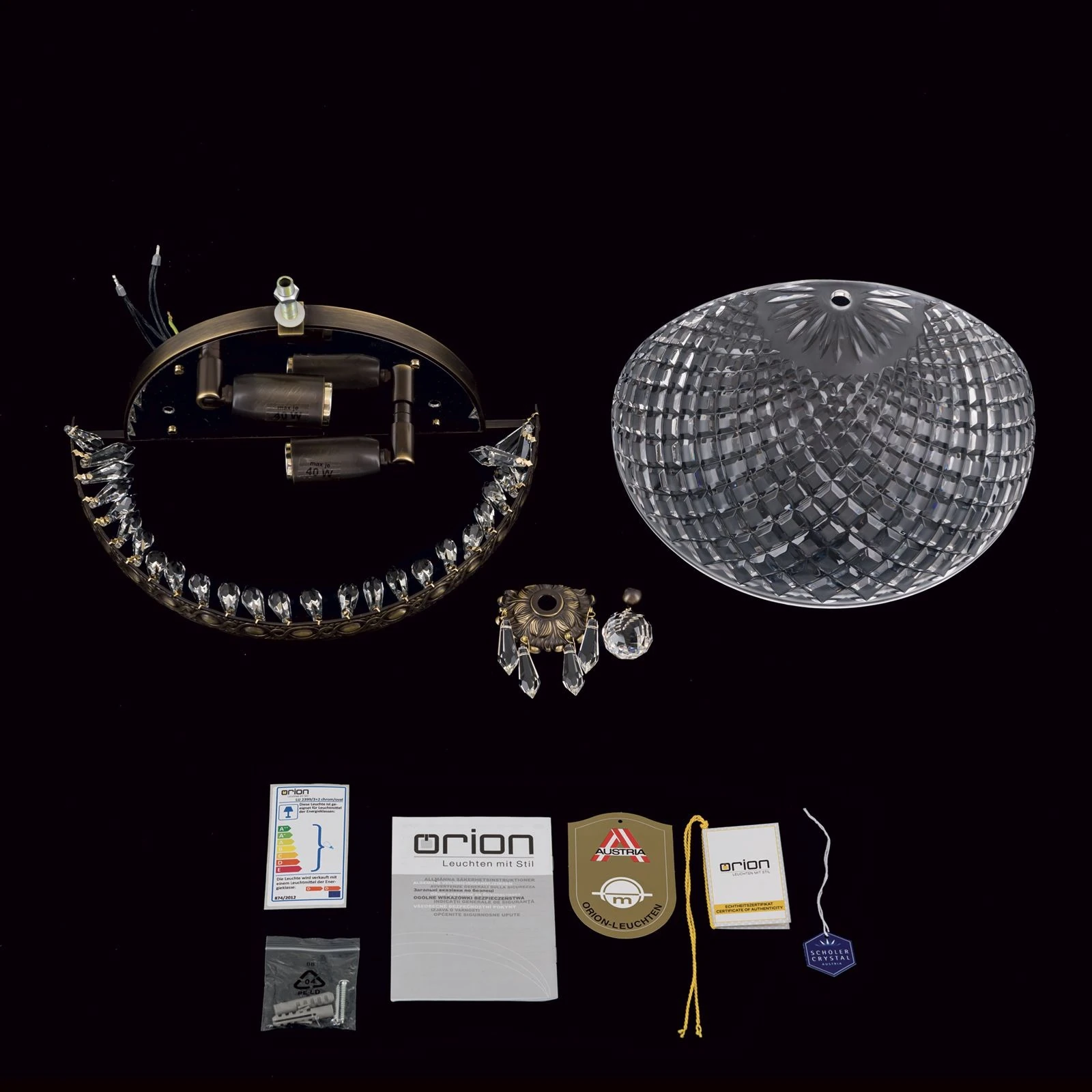 Zidna lampa EMPIRE CRYSTAL, sa dva izvora svetla, tamni antik mesing - 8