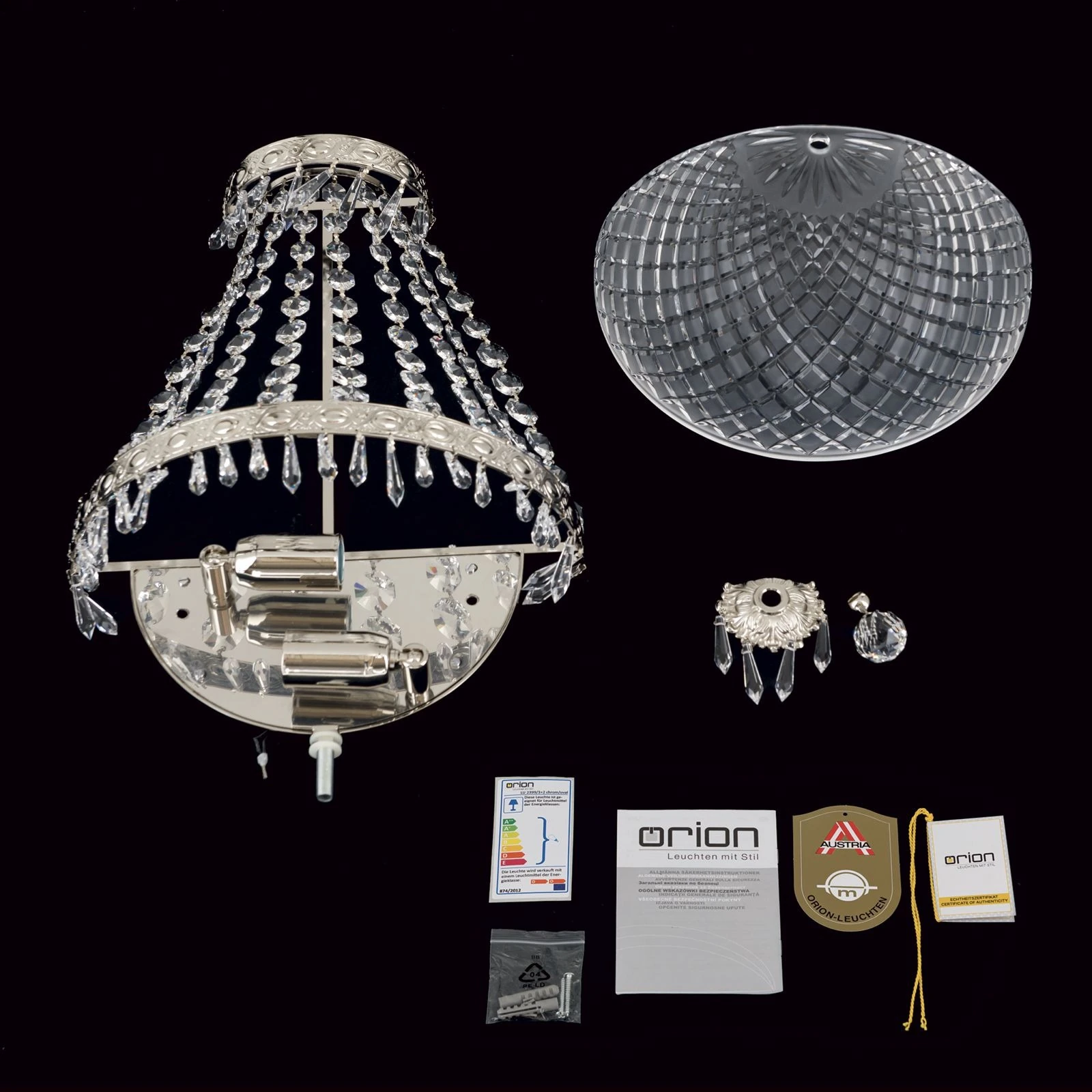 Zidna lampa EMPIRE CRYSTAL, sa 2 izvora svetla, staro srebro - 8