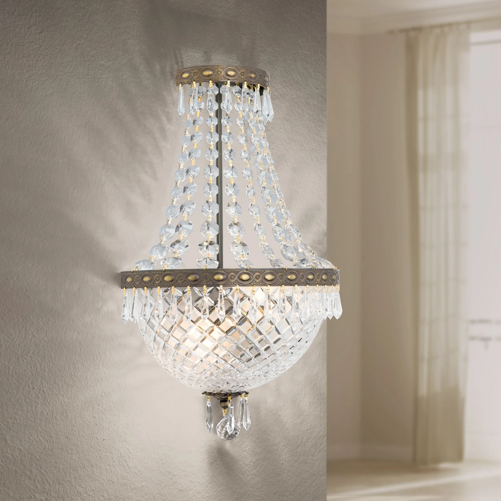 Zidna lampa EMPIRE CRYSTAL, sa 2 izvora svetla, stara patina - 2