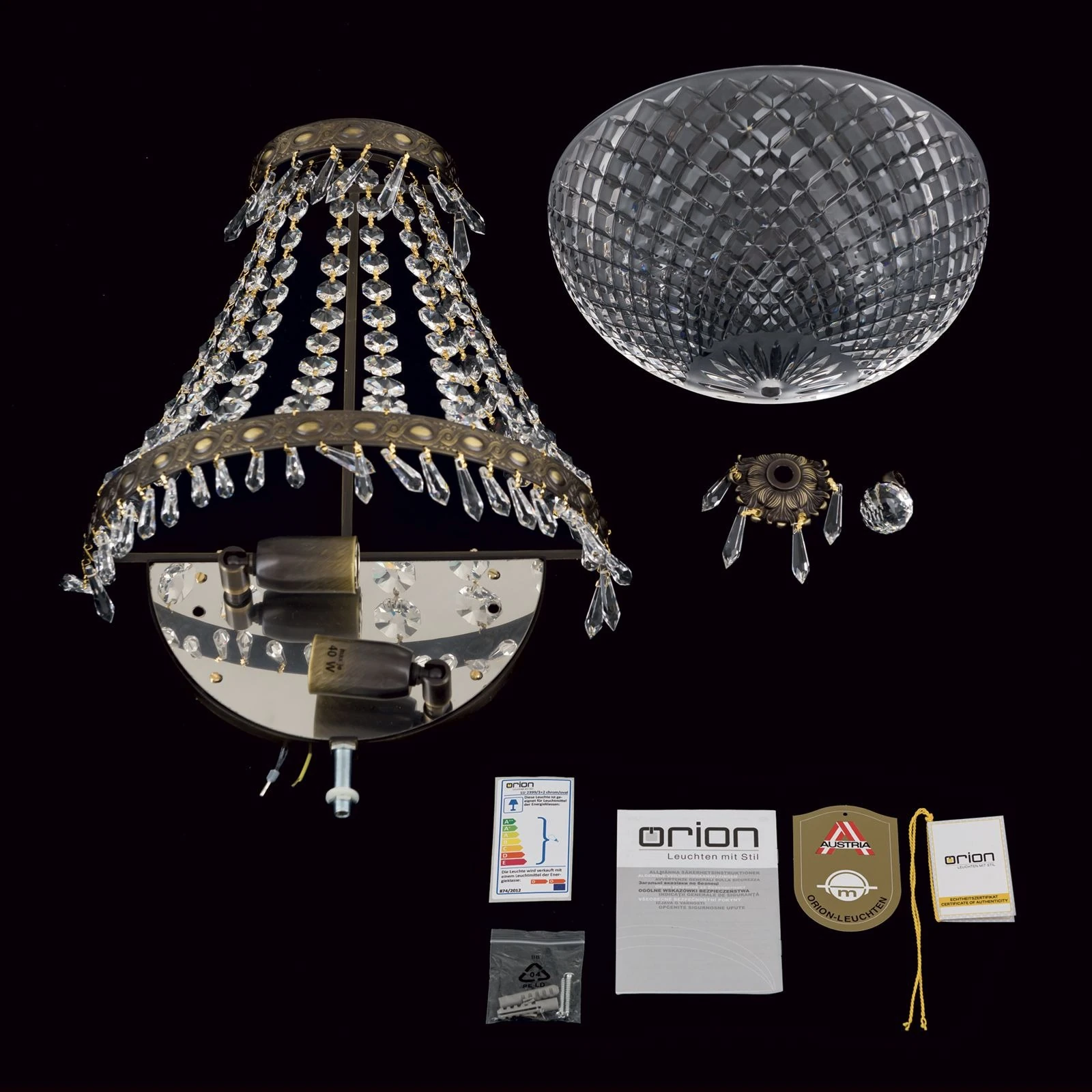 Zidna lampa EMPIRE CRYSTAL, sa 2 izvora svetla, stara patina - 8