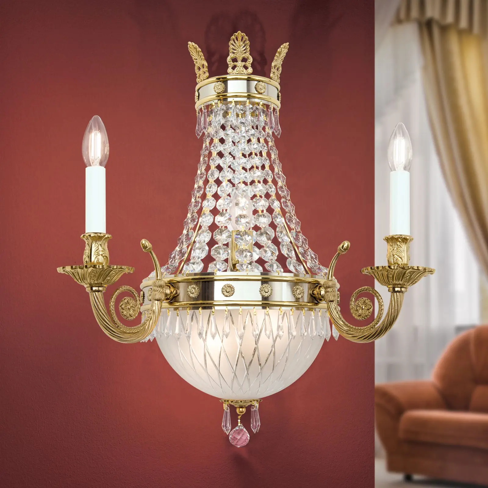 Zidna lampa sa krakom EMPIRE CRYSTAL, sa pet izvora svetla, pozlaćena - 1