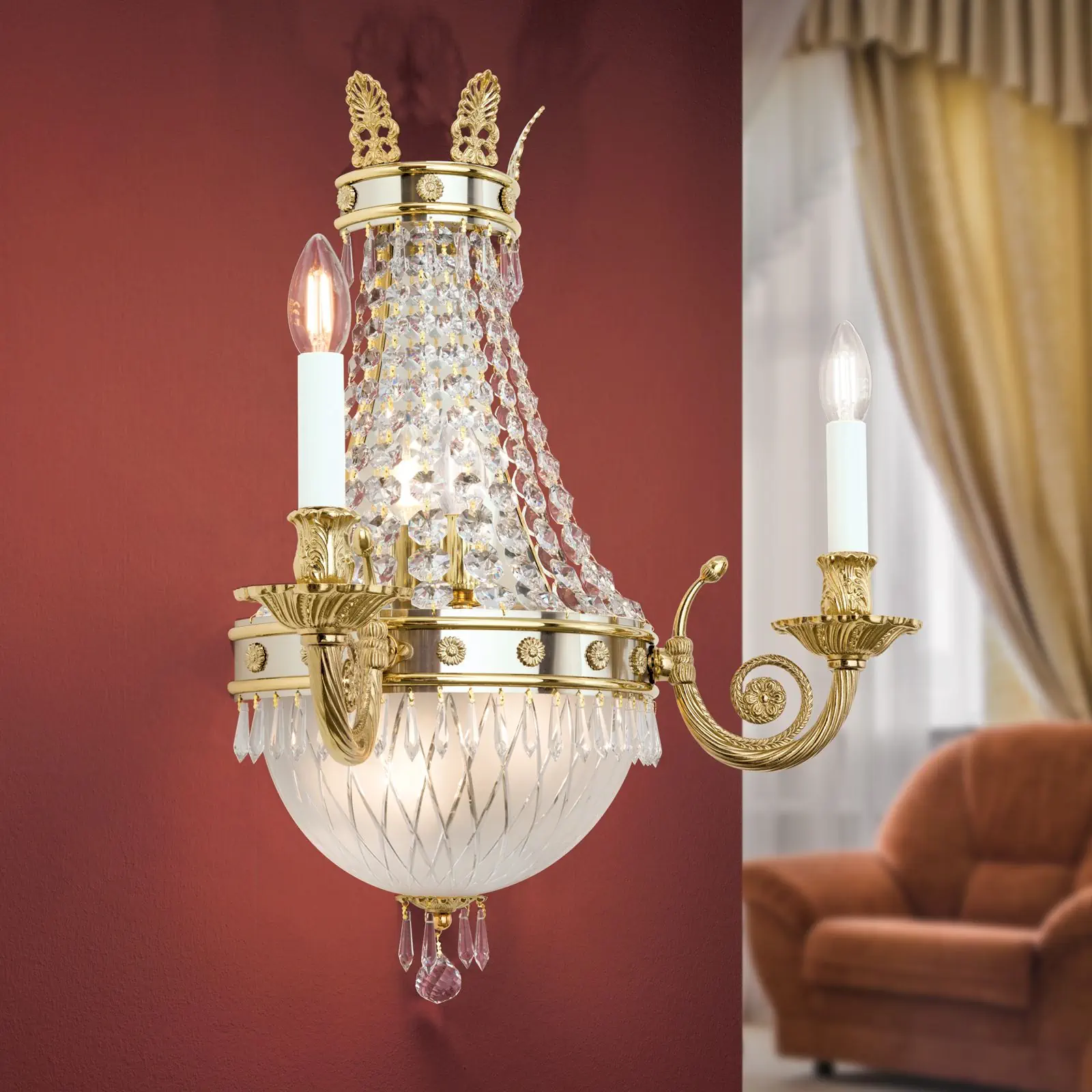 Zidna lampa sa krakom EMPIRE CRYSTAL, sa pet izvora svetla, pozlaćena - 2