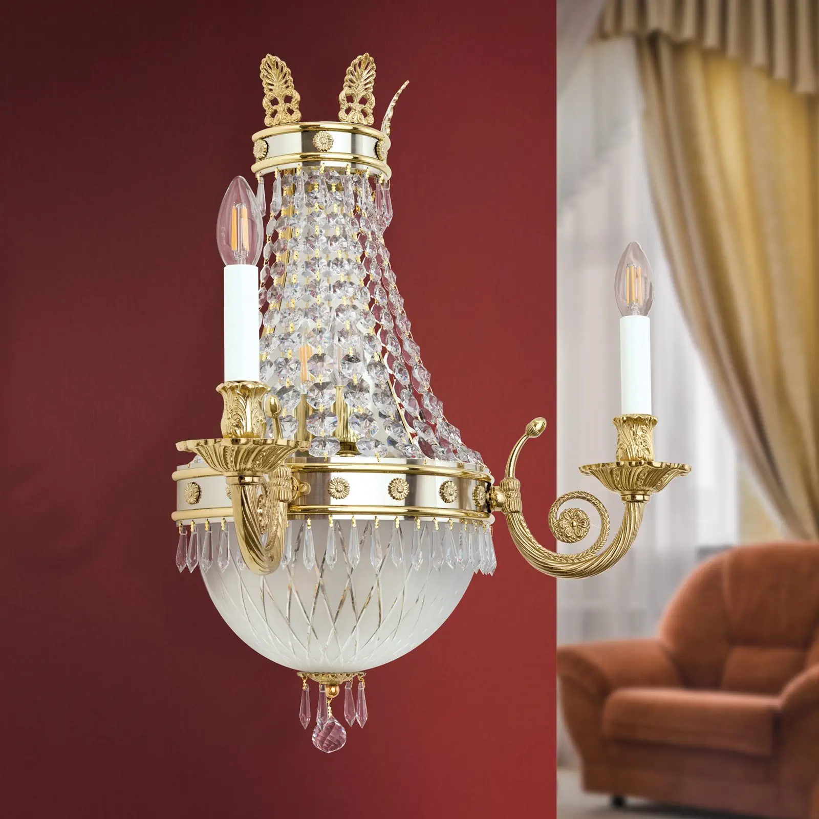 Zidna lampa sa krakom EMPIRE CRYSTAL, sa pet izvora svetla, pozlaćena - 3