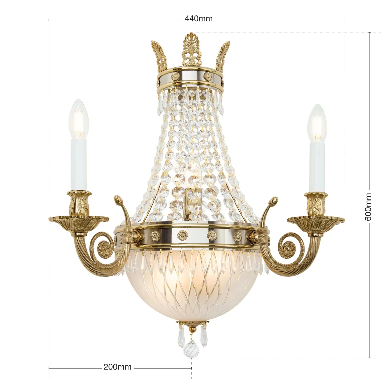 Zidna lampa sa krakom EMPIRE CRYSTAL, sa pet izvora svetla, pozlaćena - 7