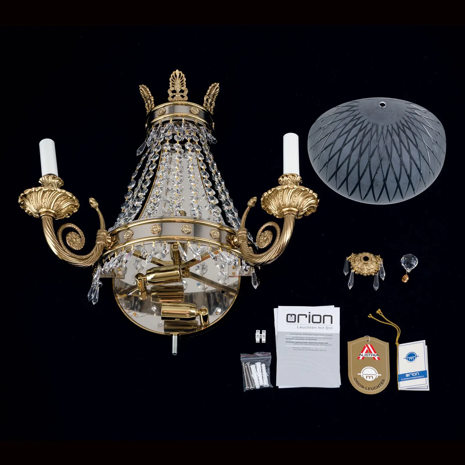 Zidna lampa sa krakom EMPIRE CRYSTAL, sa pet izvora svetla, pozlaćena - 8