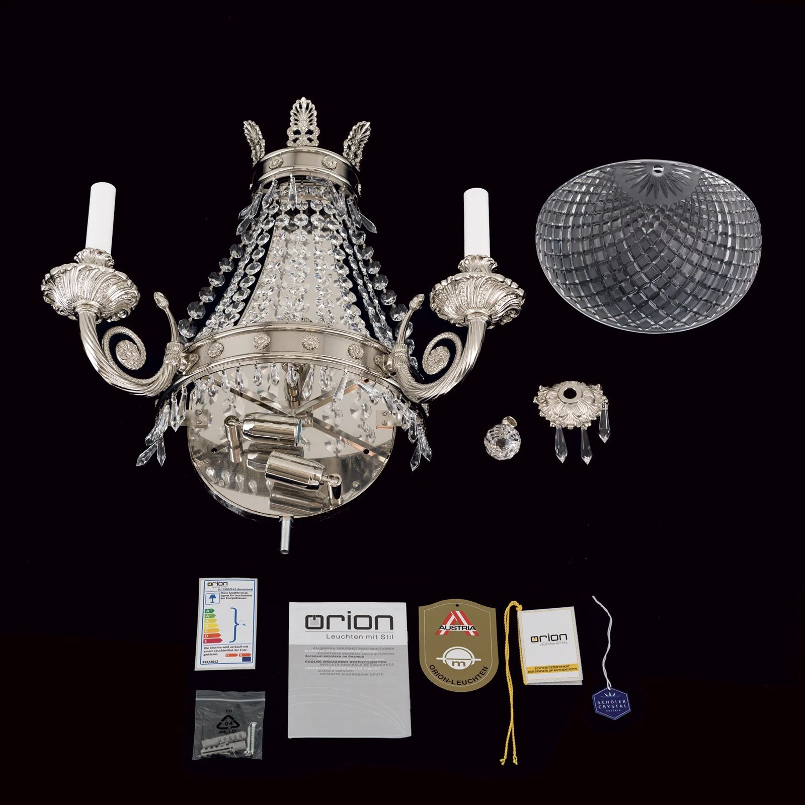 Zidna lampa EMPIRE CRYSTAL, 5 izvora svetla, antik srebro - 8