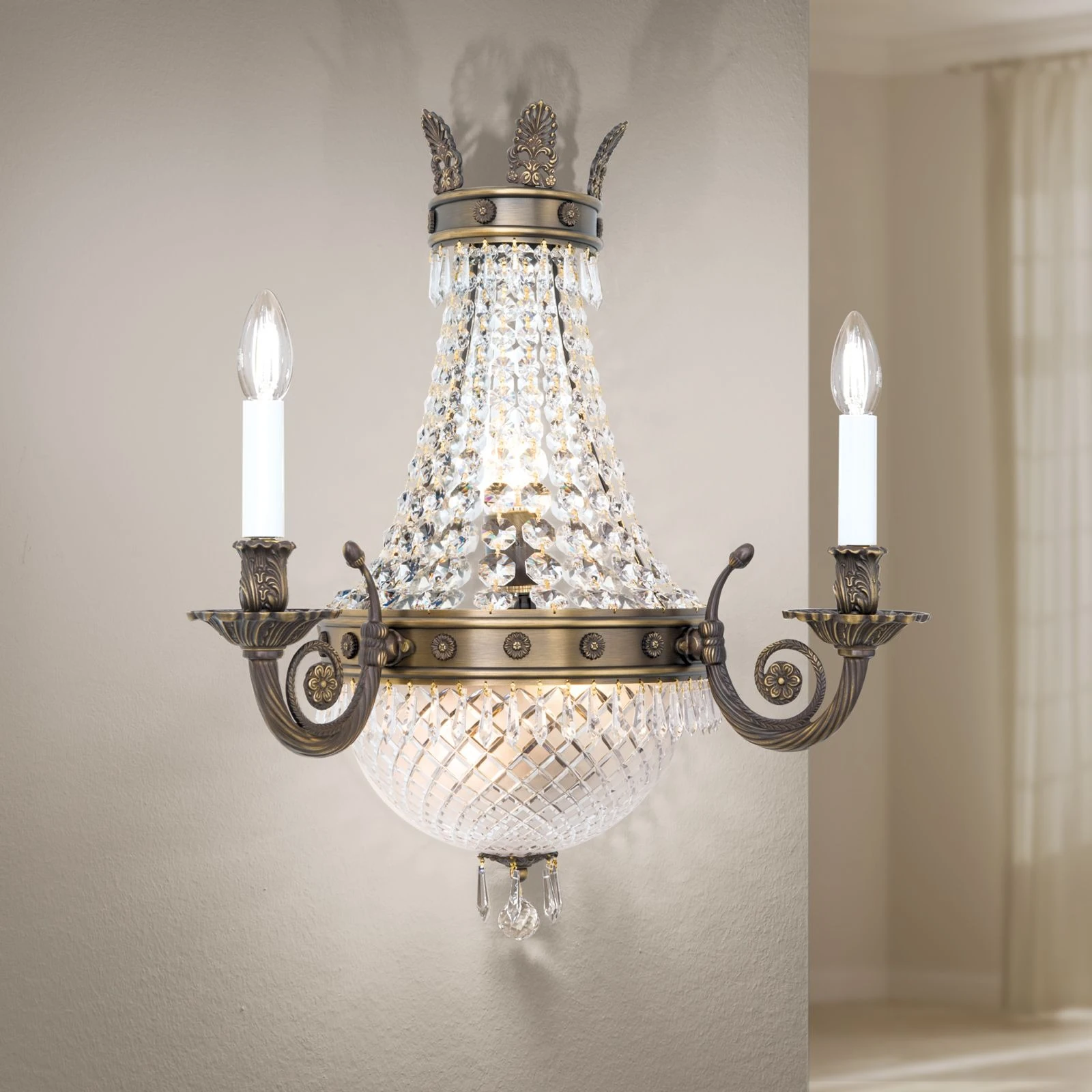 Zidna lampa EMPIRE CRYSTAL, 5 izvora svetla, antik mesing - 1