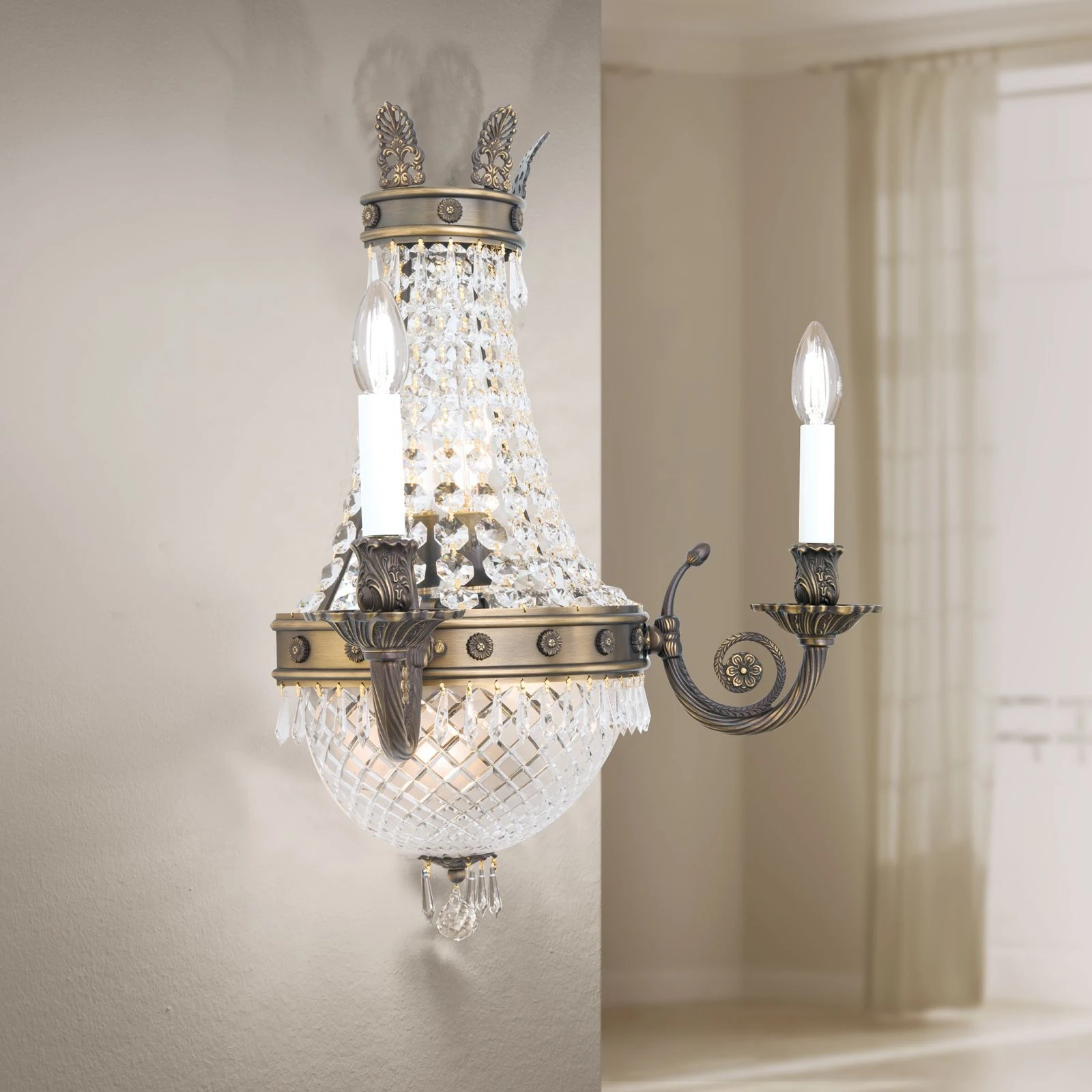 Zidna lampa EMPIRE CRYSTAL, 5 izvora svetla, antik mesing - 2