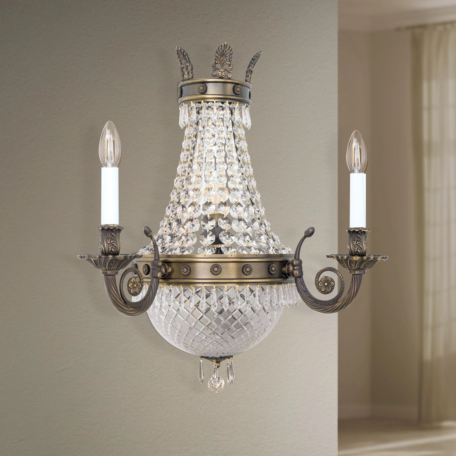Zidna lampa EMPIRE CRYSTAL, 5 izvora svetla, antik mesing - 3