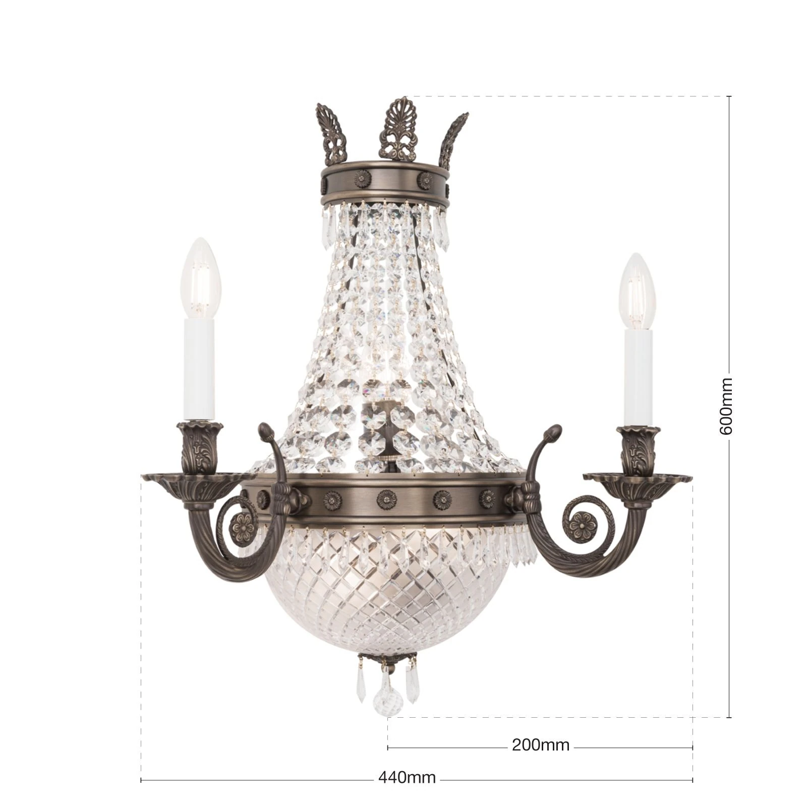 Zidna lampa EMPIRE CRYSTAL, 5 izvora svetla, antik mesing - 7