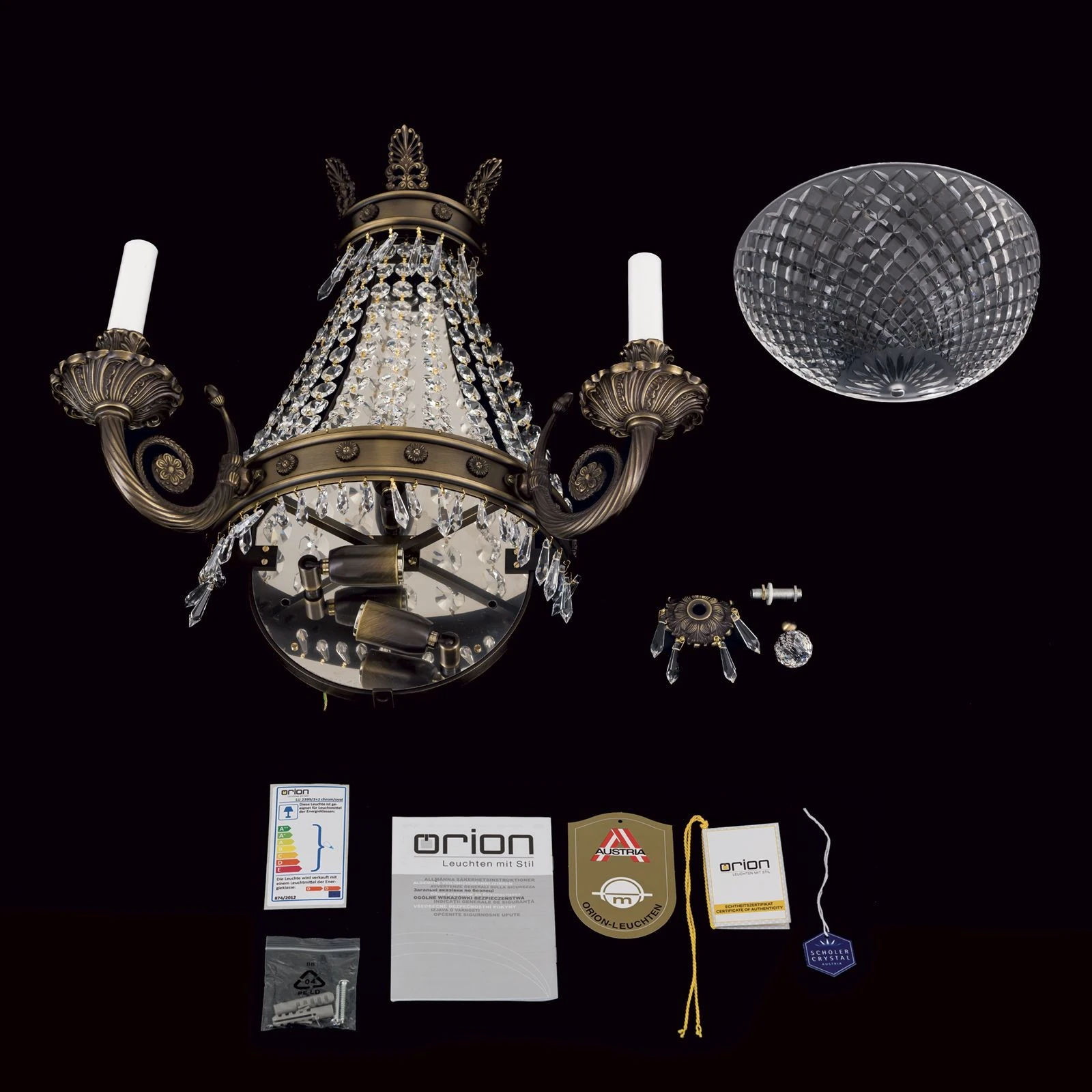 Zidna lampa EMPIRE CRYSTAL, 5 izvora svetla, antik mesing - 8