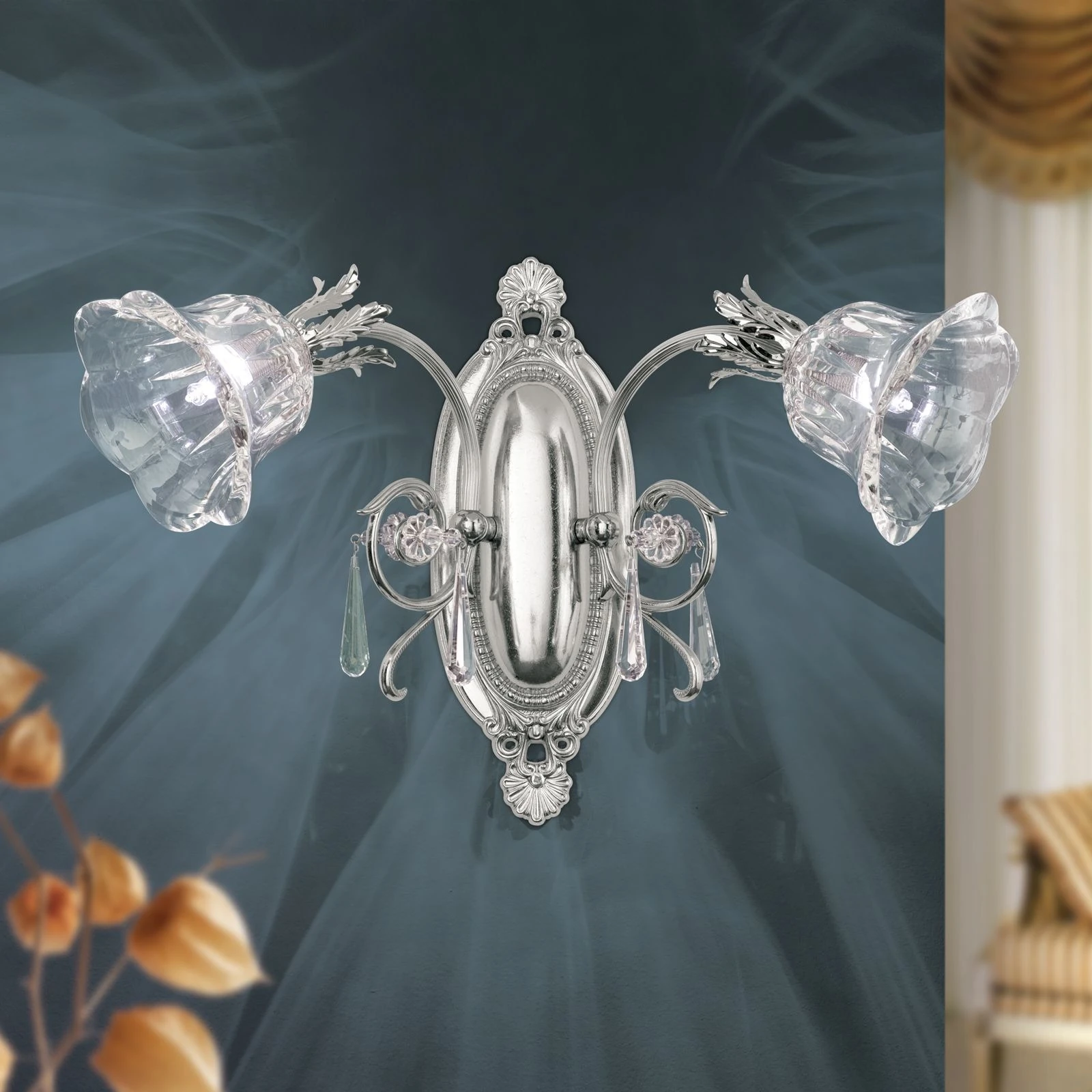 Zidna lampa LA BOHEME, 2 izvora svetla, antik srebro - 1