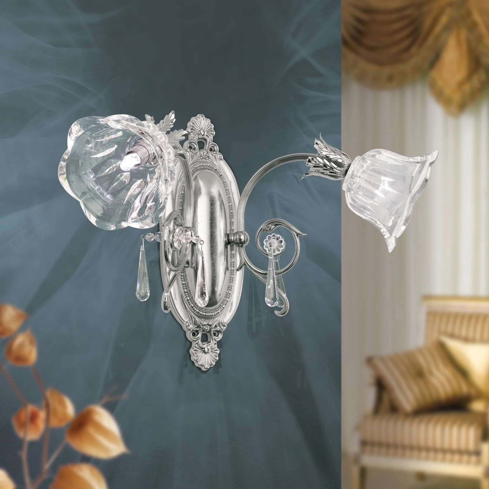 Zidna lampa LA BOHEME, 2 izvora svetla, antik srebro - 2