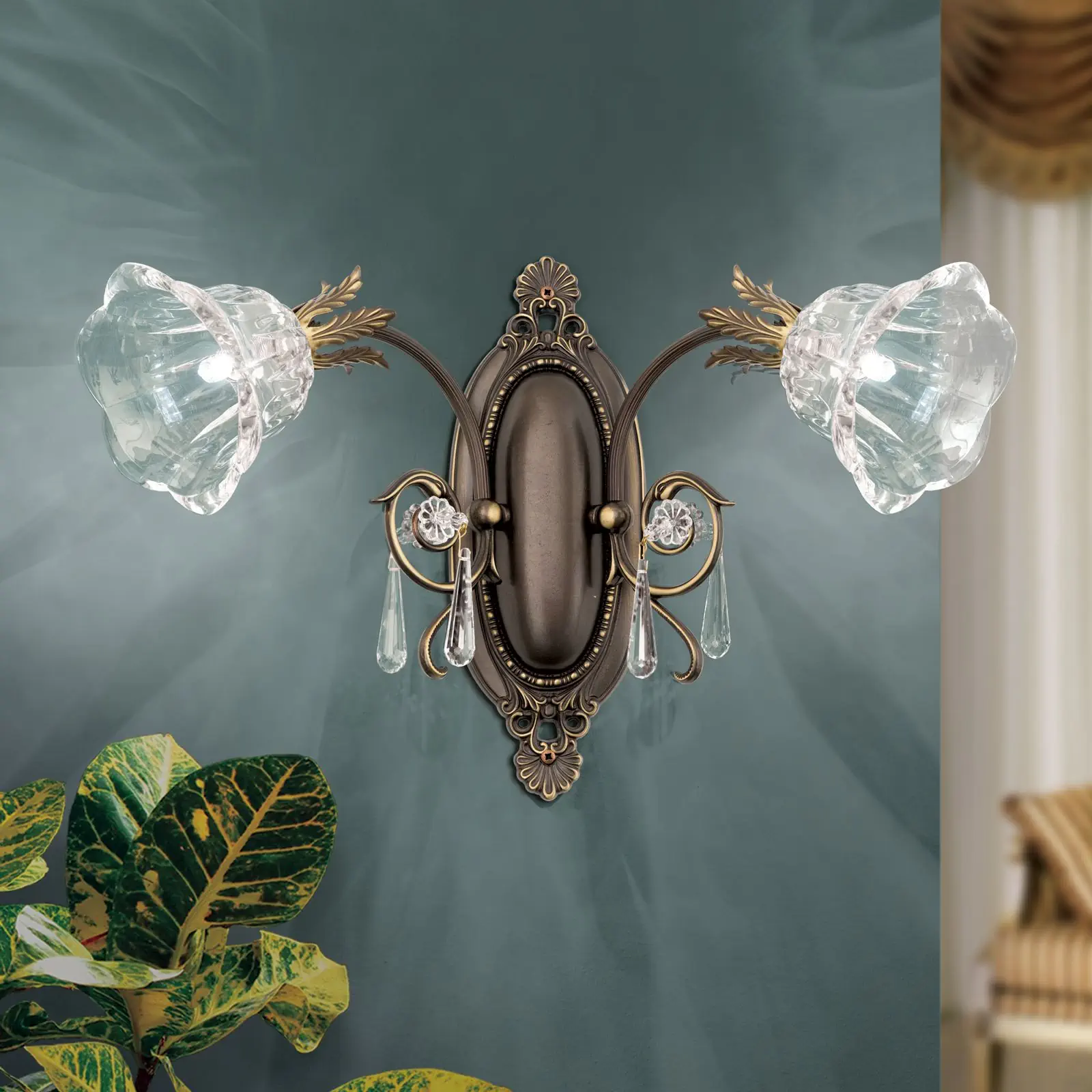 Zidna lampa LA BOHEME, sa dva izvora svetla, antik patina - 1