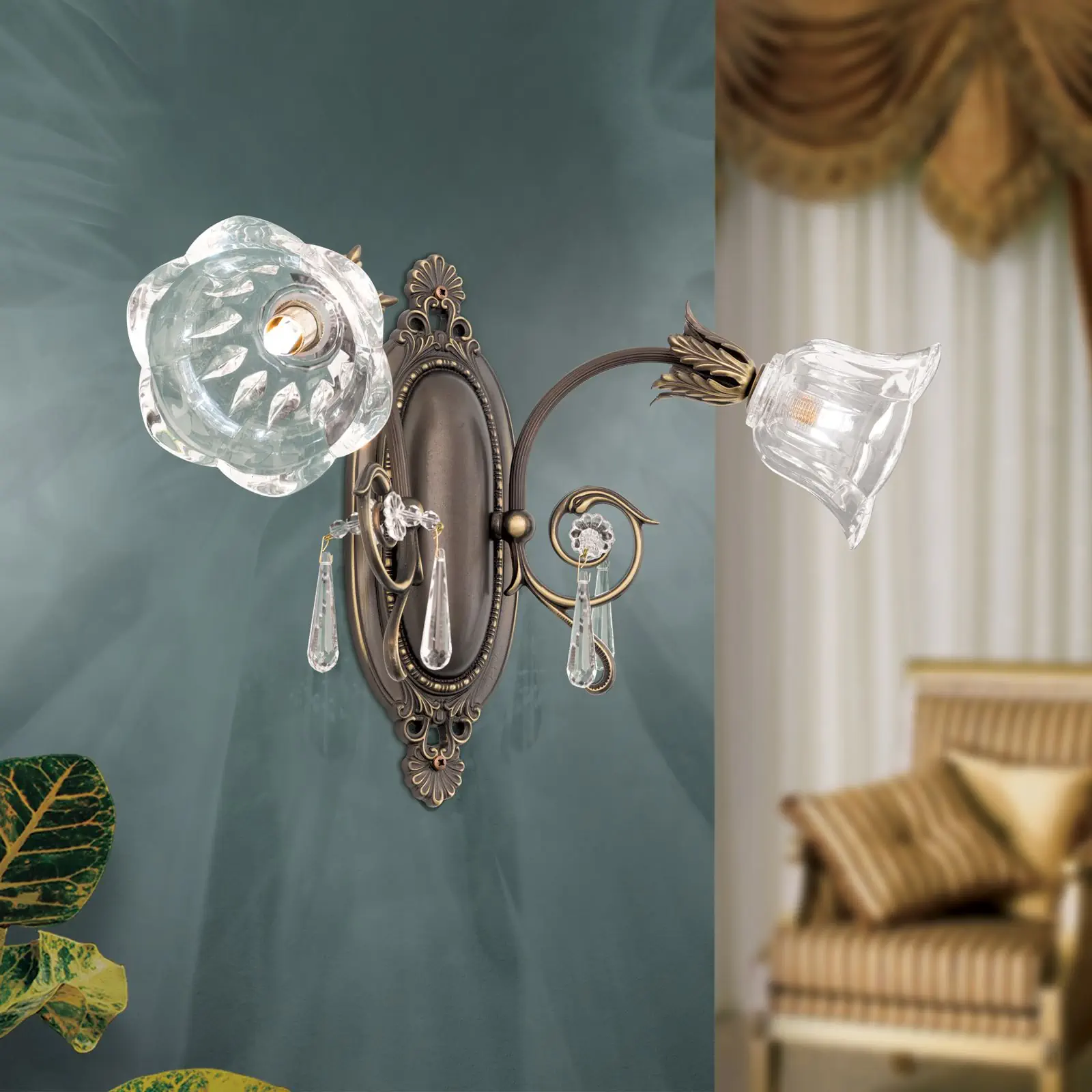 Zidna lampa LA BOHEME, sa dva izvora svetla, antik patina - 2