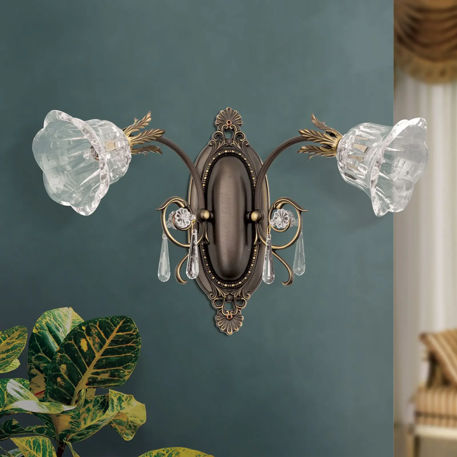 Zidna lampa LA BOHEME, sa dva izvora svetla, antik patina - 3