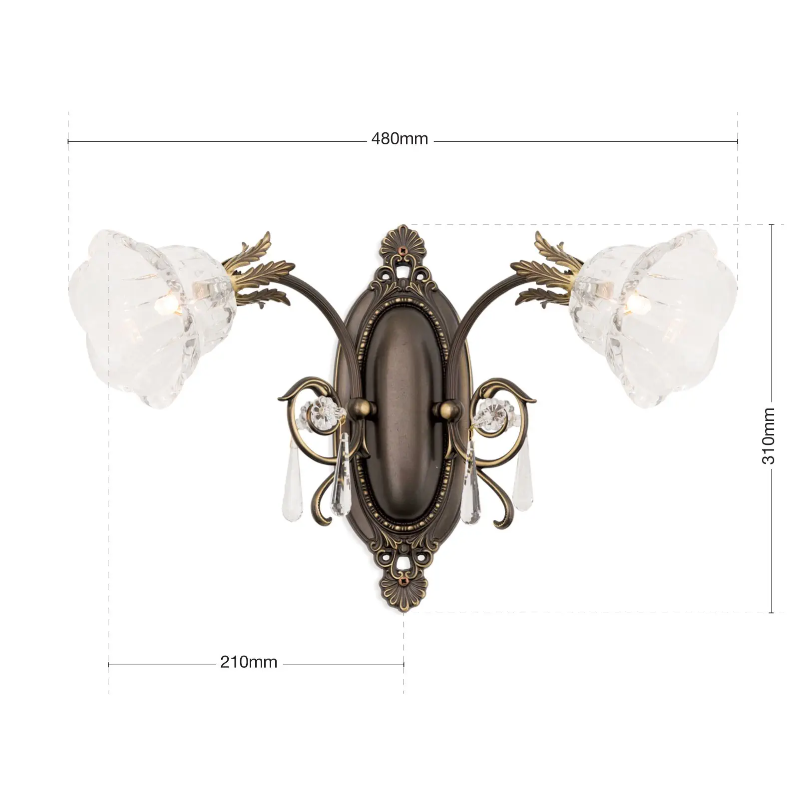 Zidna lampa LA BOHEME, sa dva izvora svetla, antik patina - 7