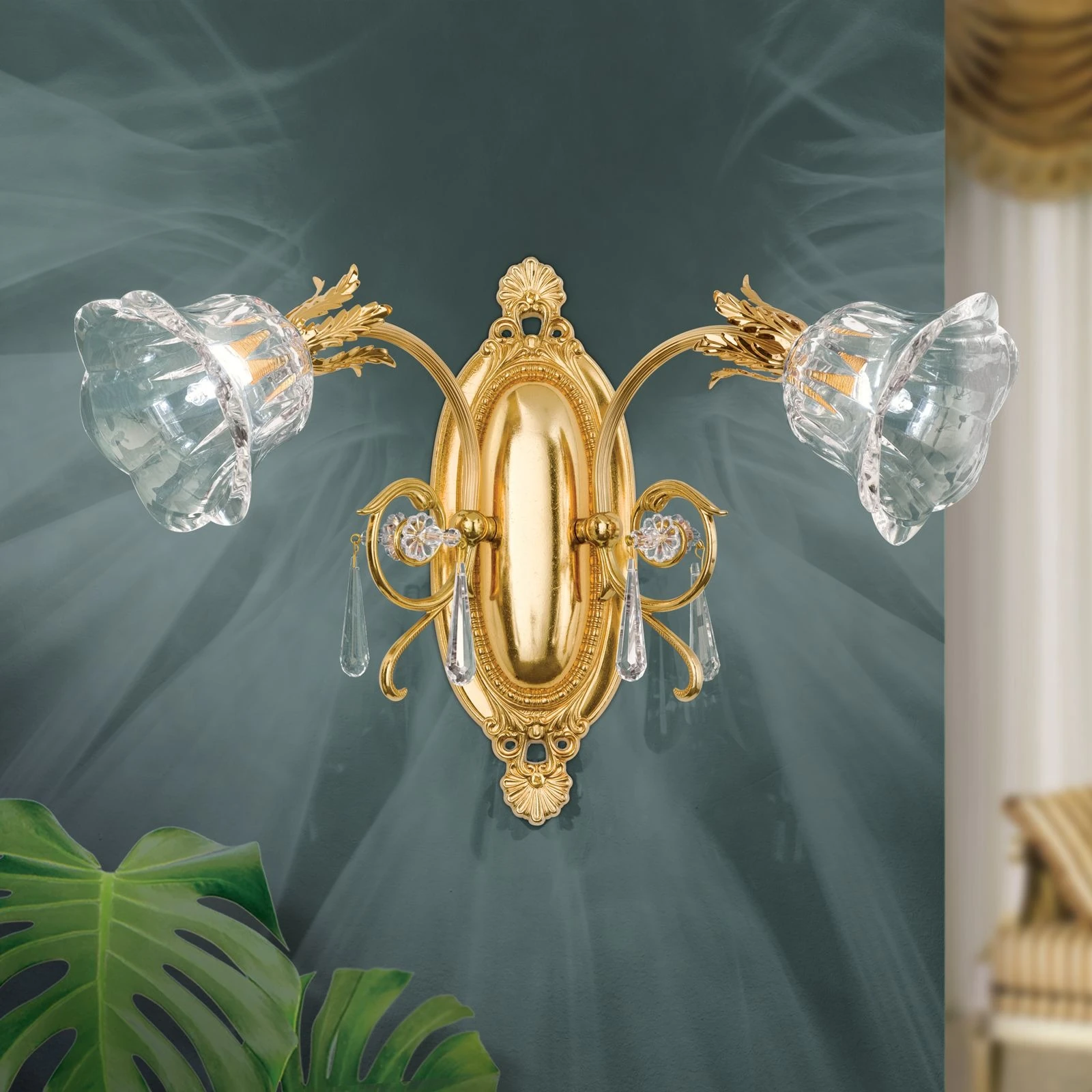 Zidna lampa LA BOHEME, 2 izvora svetla, 24-karatno pozlaćena - 1