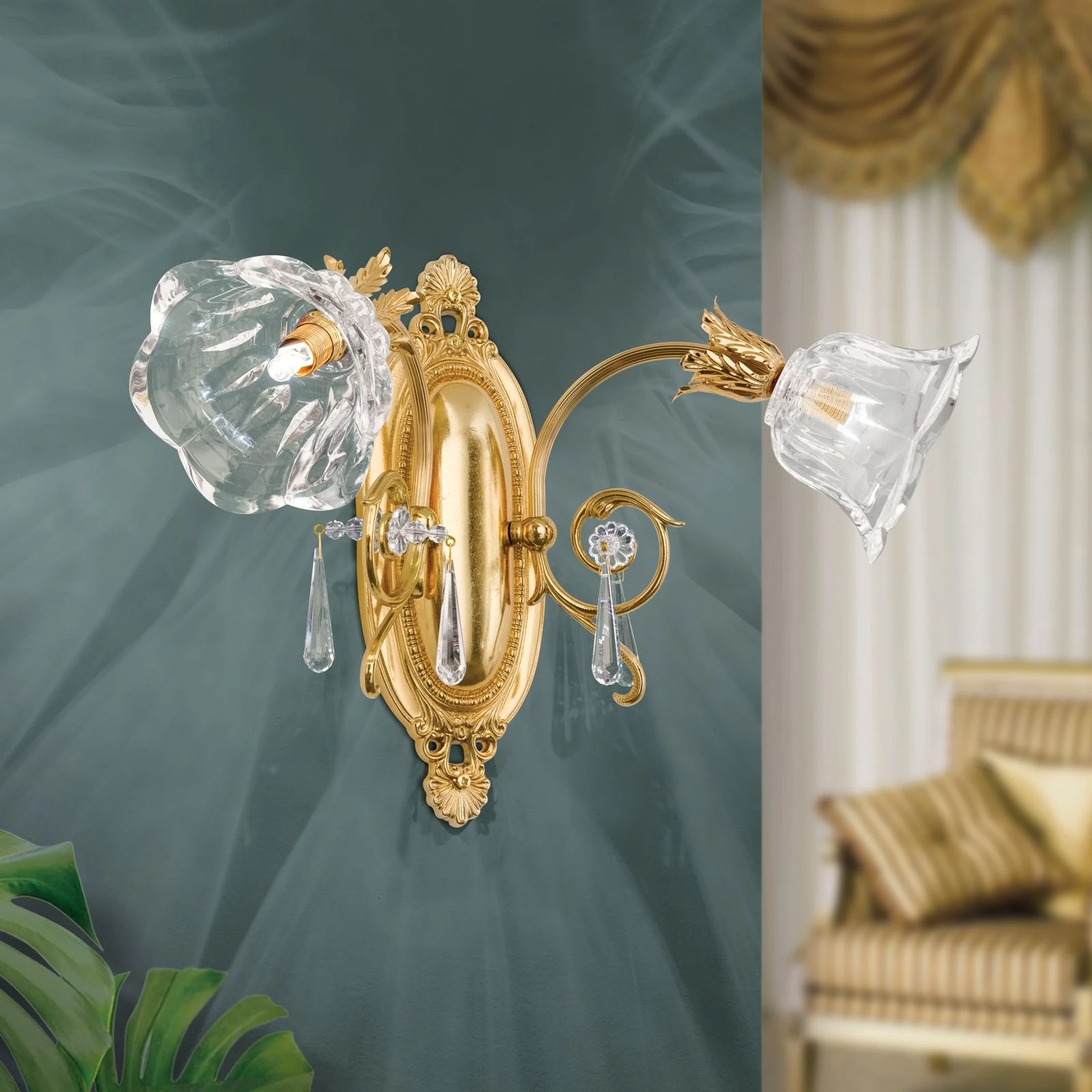 Zidna lampa LA BOHEME, 2 izvora svetla, 24-karatno pozlaćena - 2