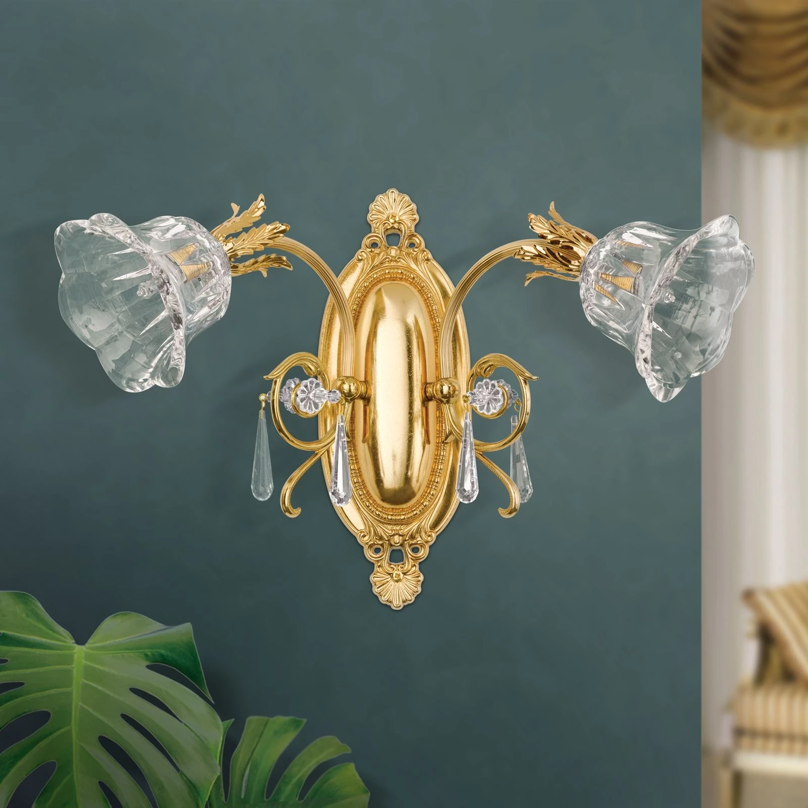 Zidna lampa LA BOHEME, 2 izvora svetla, 24-karatno pozlaćena - 3