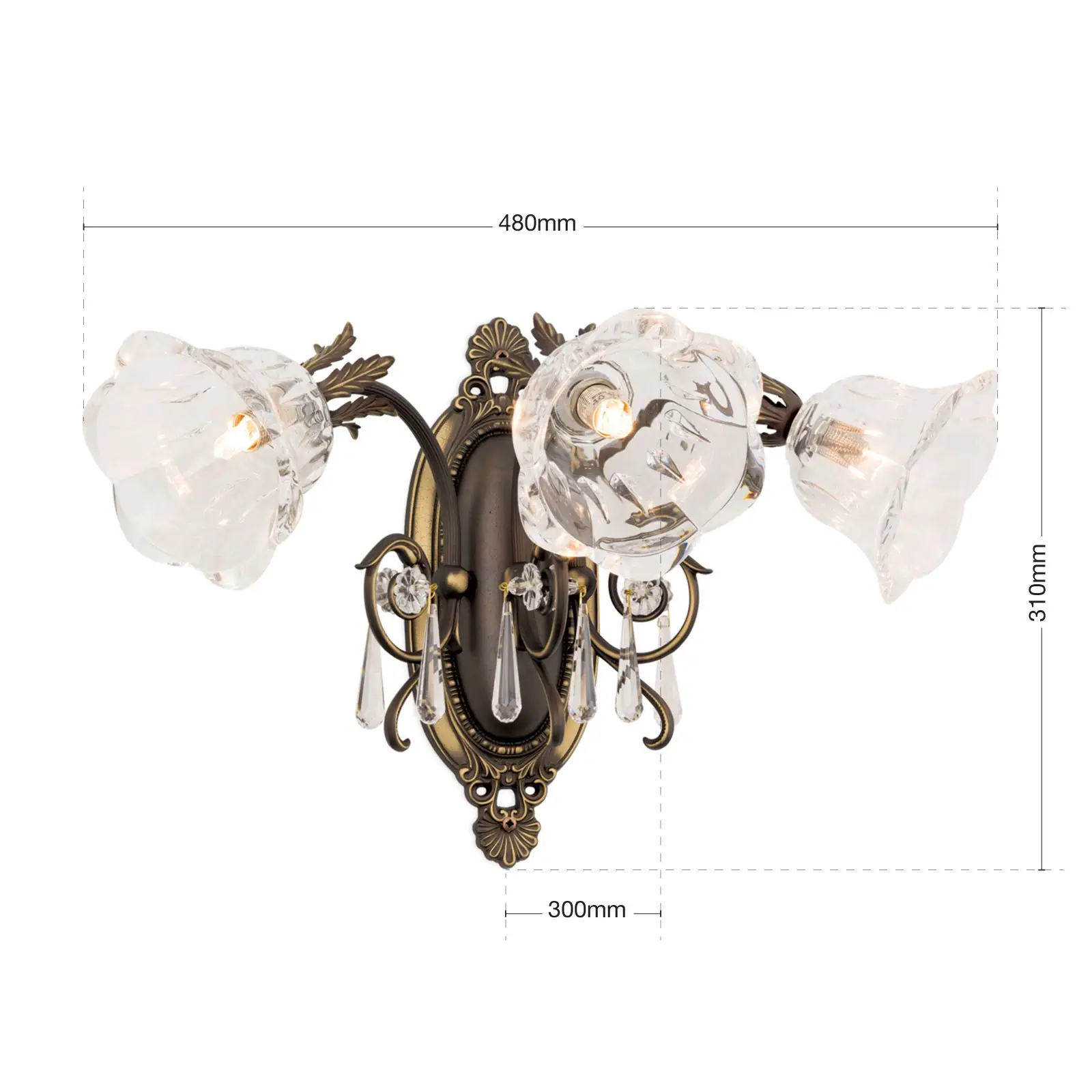 Zidna lampa LA BOHEME, sa tri izvora svetla, antik patina - 7