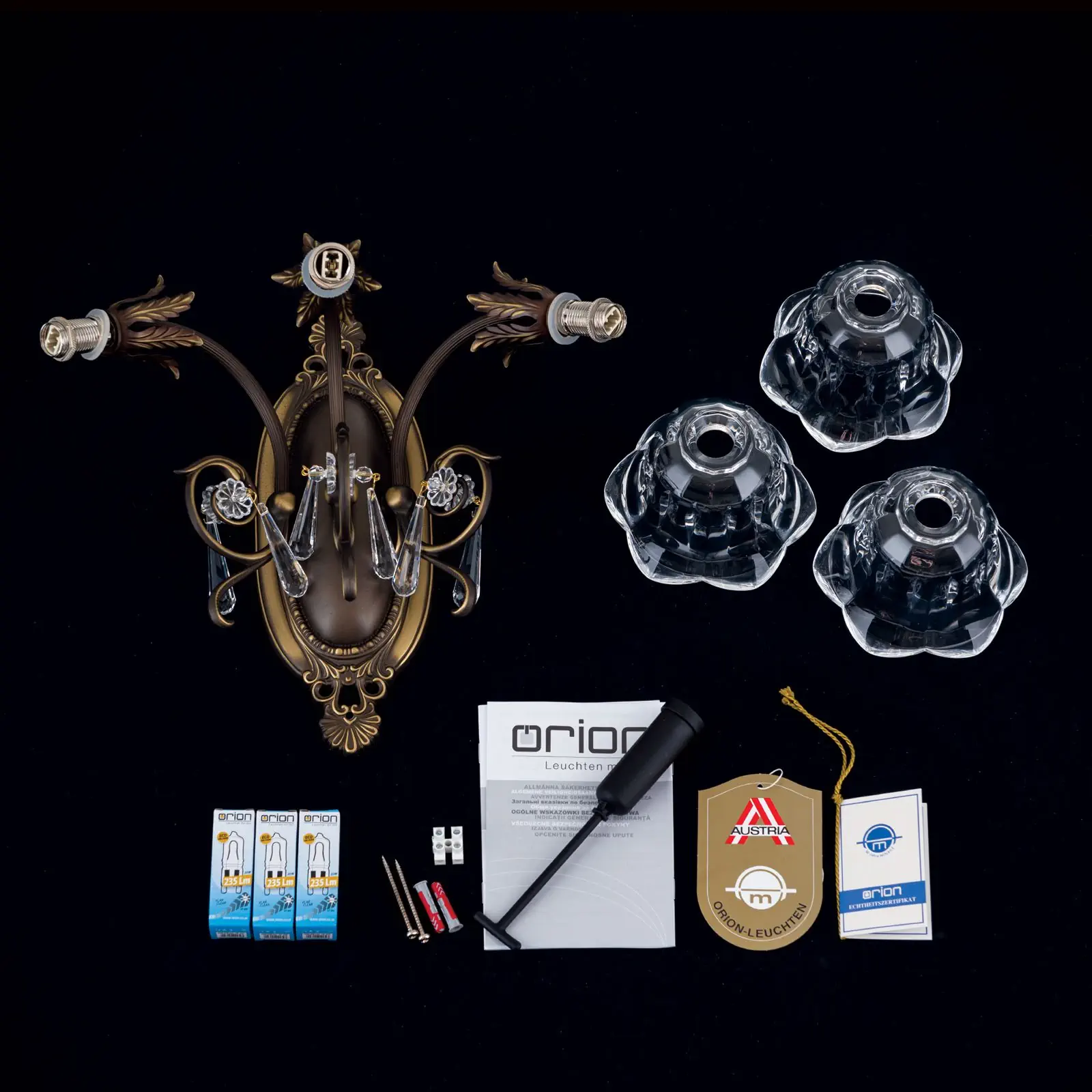 Zidna lampa LA BOHEME, sa tri izvora svetla, antik patina - 8