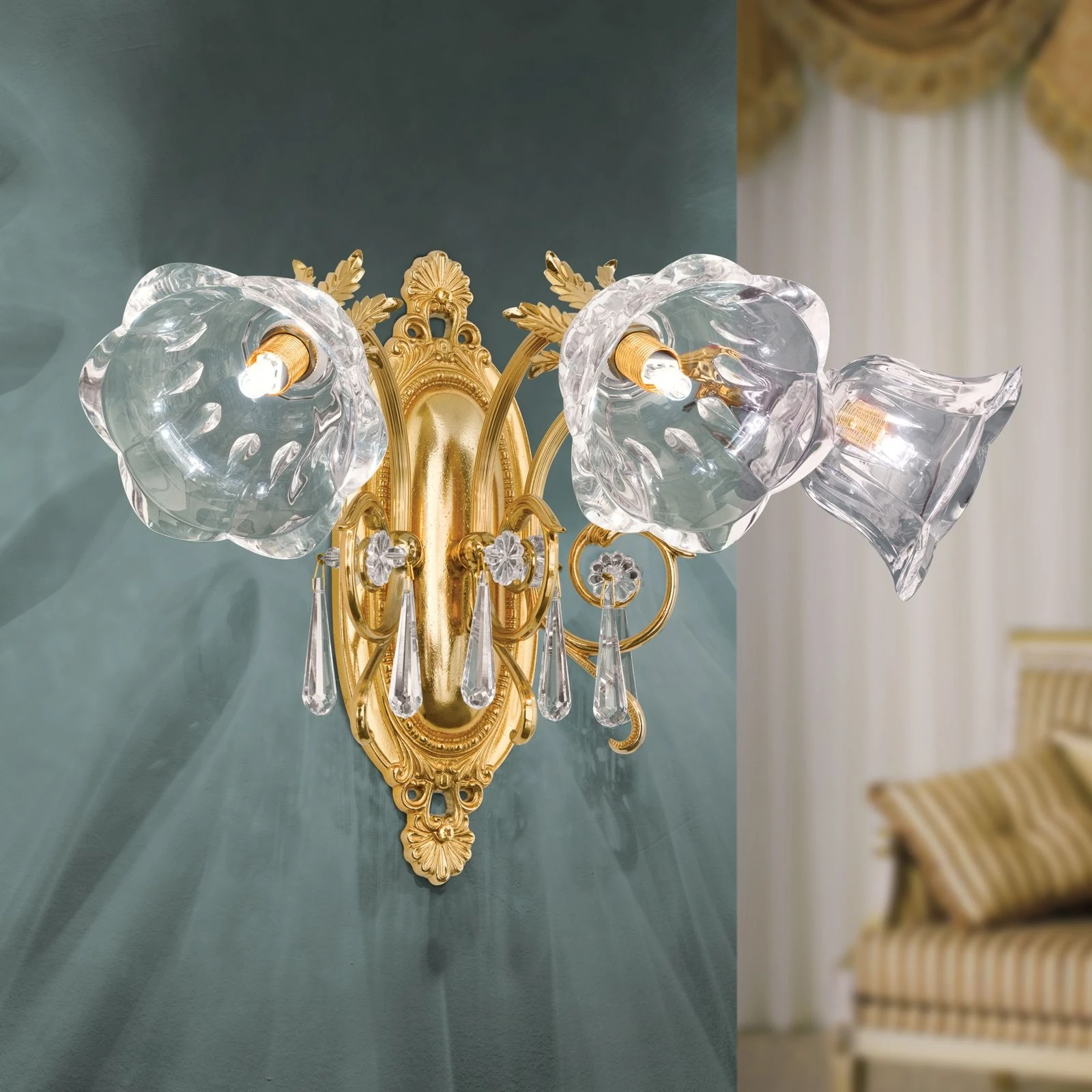 Zidna lampa LA BOHEME, 3 izvora svetla, 24-karatno pozlaćena - 1