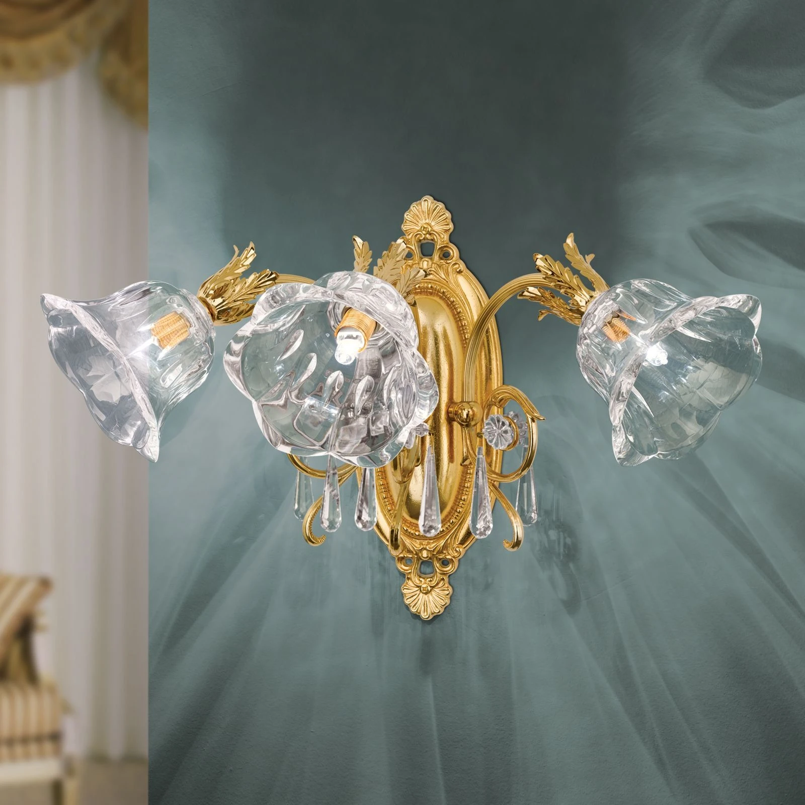 Zidna lampa LA BOHEME, 3 izvora svetla, 24-karatno pozlaćena - 2