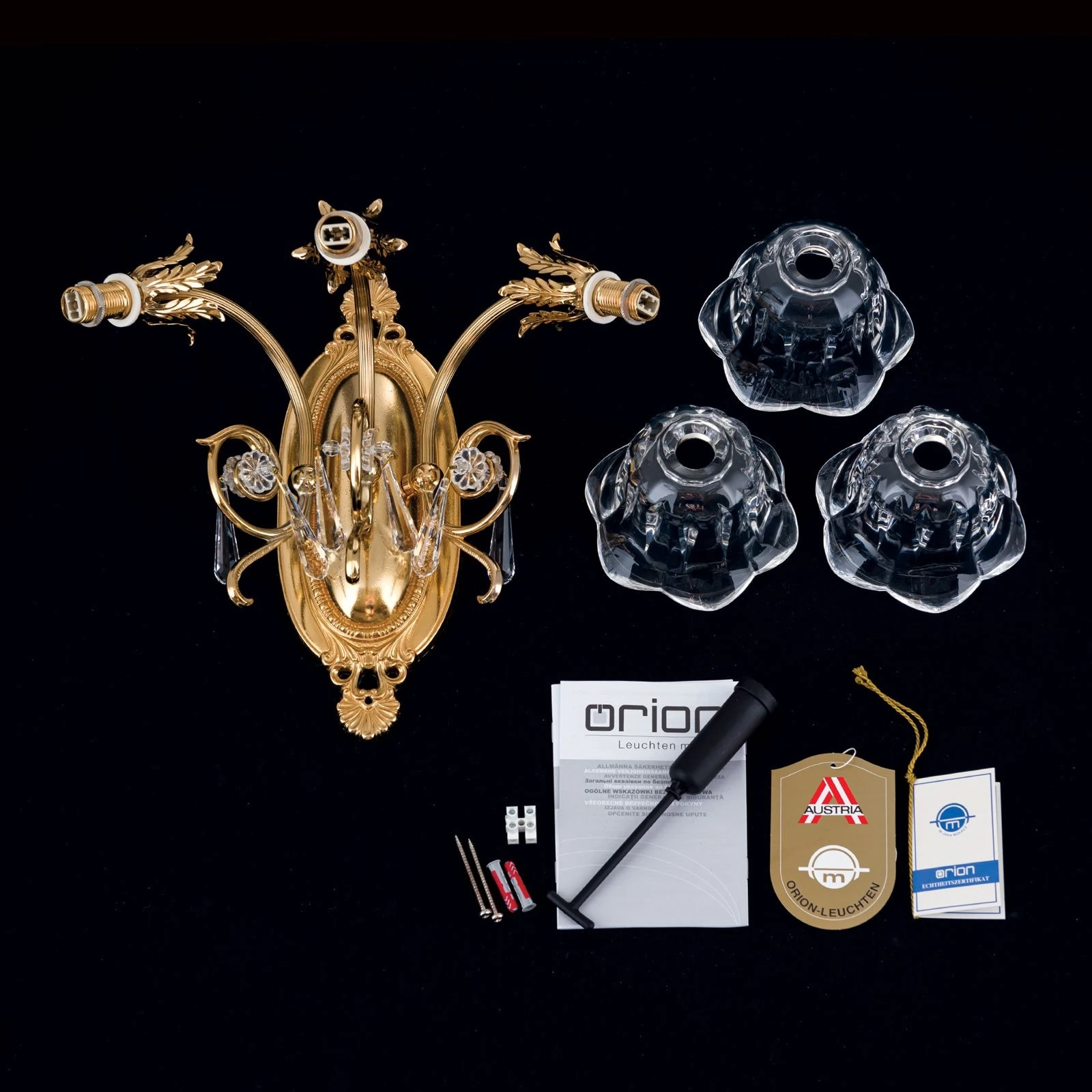 Zidna lampa LA BOHEME, 3 izvora svetla, 24-karatno pozlaćena - 8