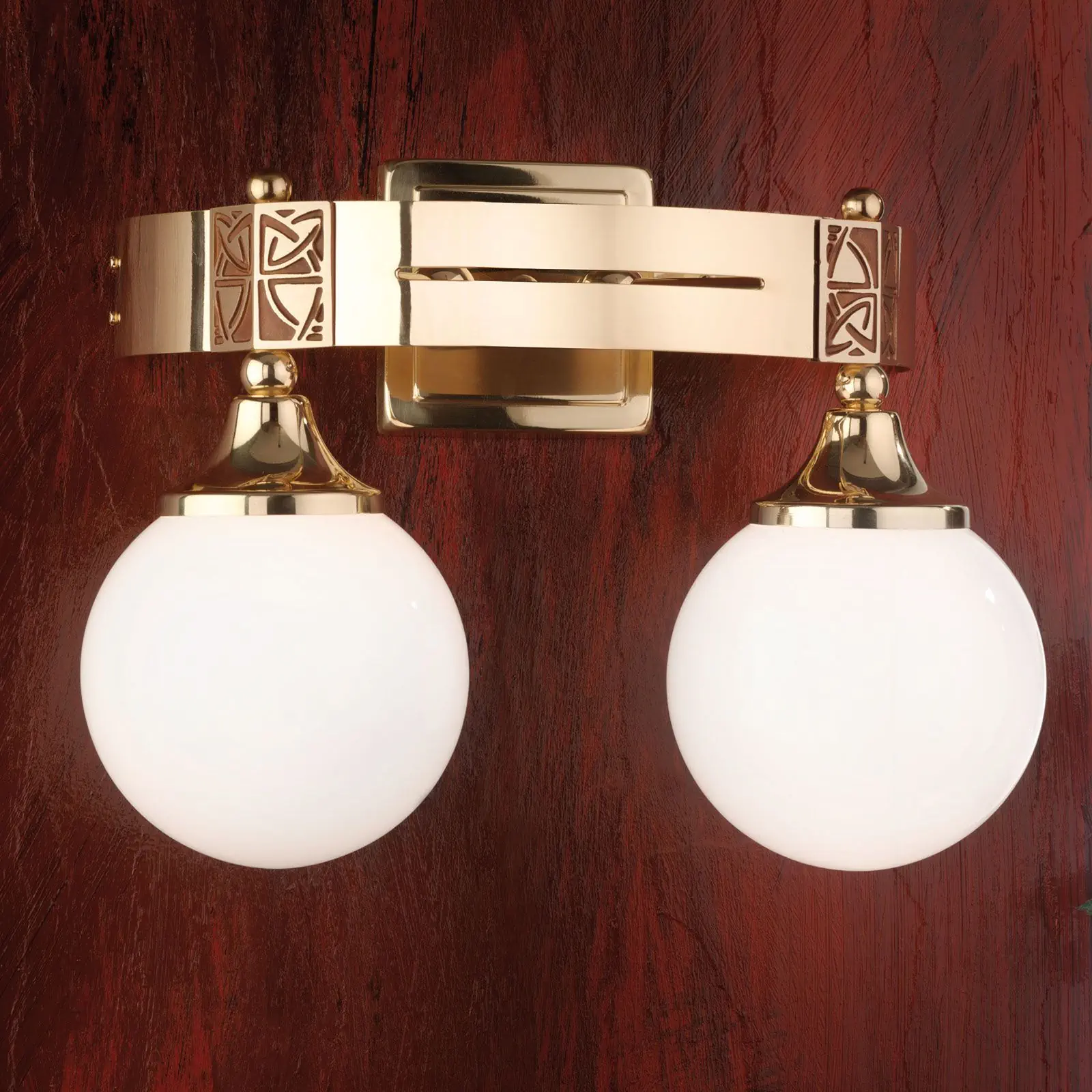 Zidna lampa ALT WIEN, sa dva izvora svetla, sjajni mesing, sa sjajnim opal staklom - 2