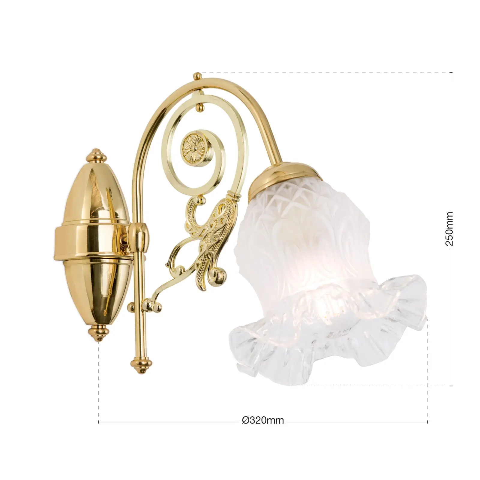 Zidna lampa RINGSTRASSE, sjajna mesingana završna obrada sa dekorisanim staklom - 7